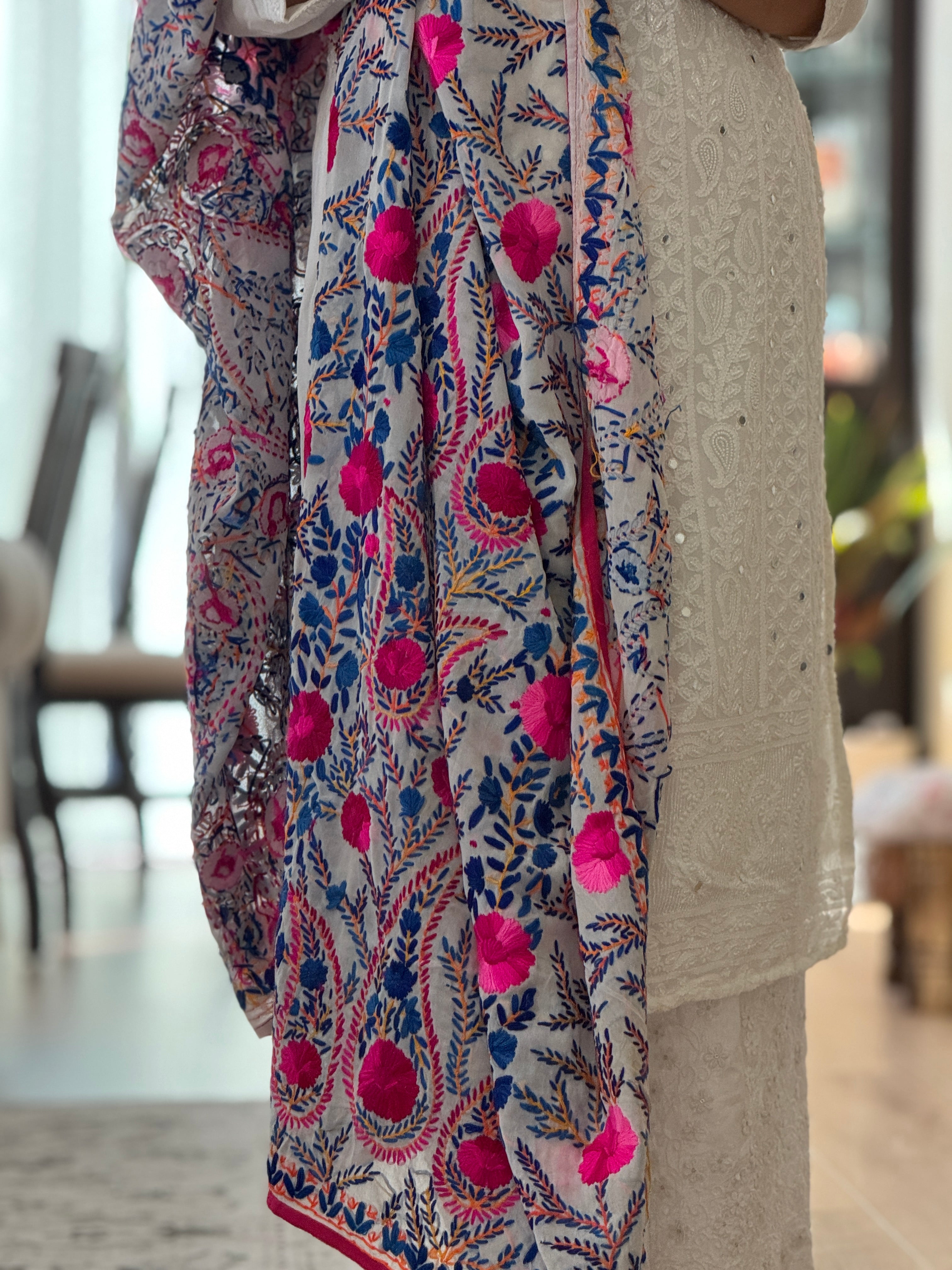 Georgette Fulkari Heavy dupatta - blue