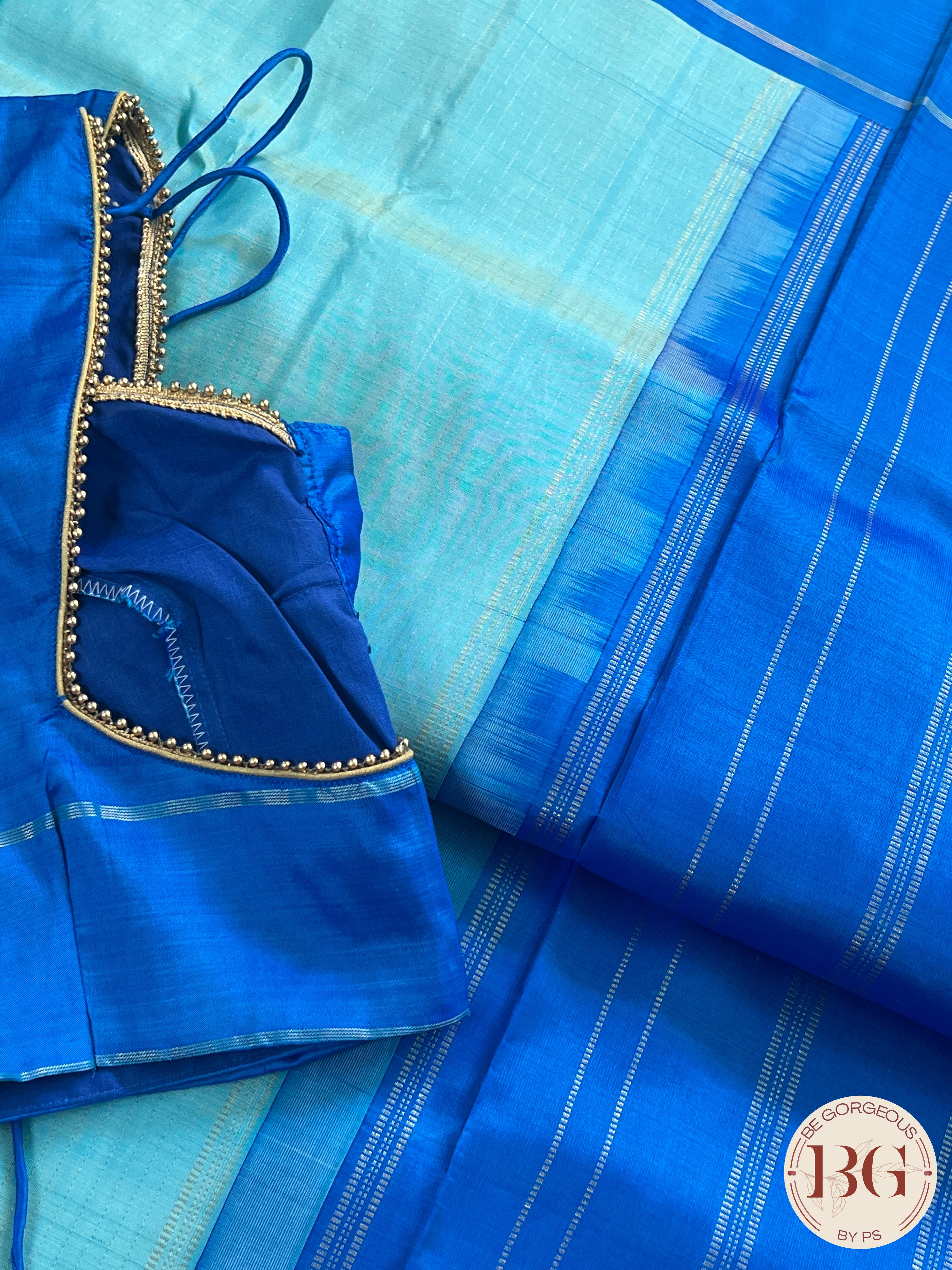 Pure Kanjeevaram Silk Handloom saree color - sky blue dark blue