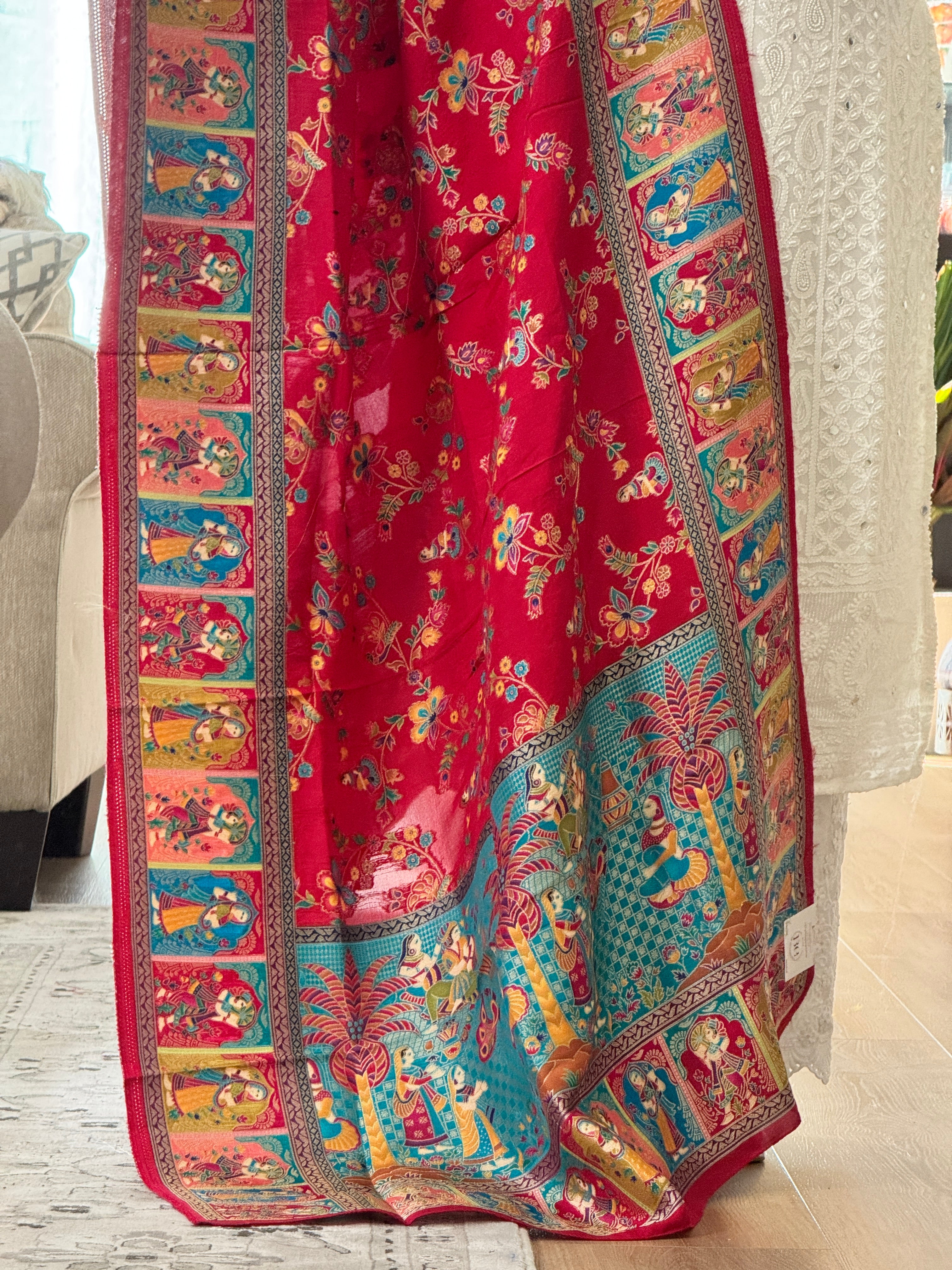 Dola Silk Raja Rani dupatta - red