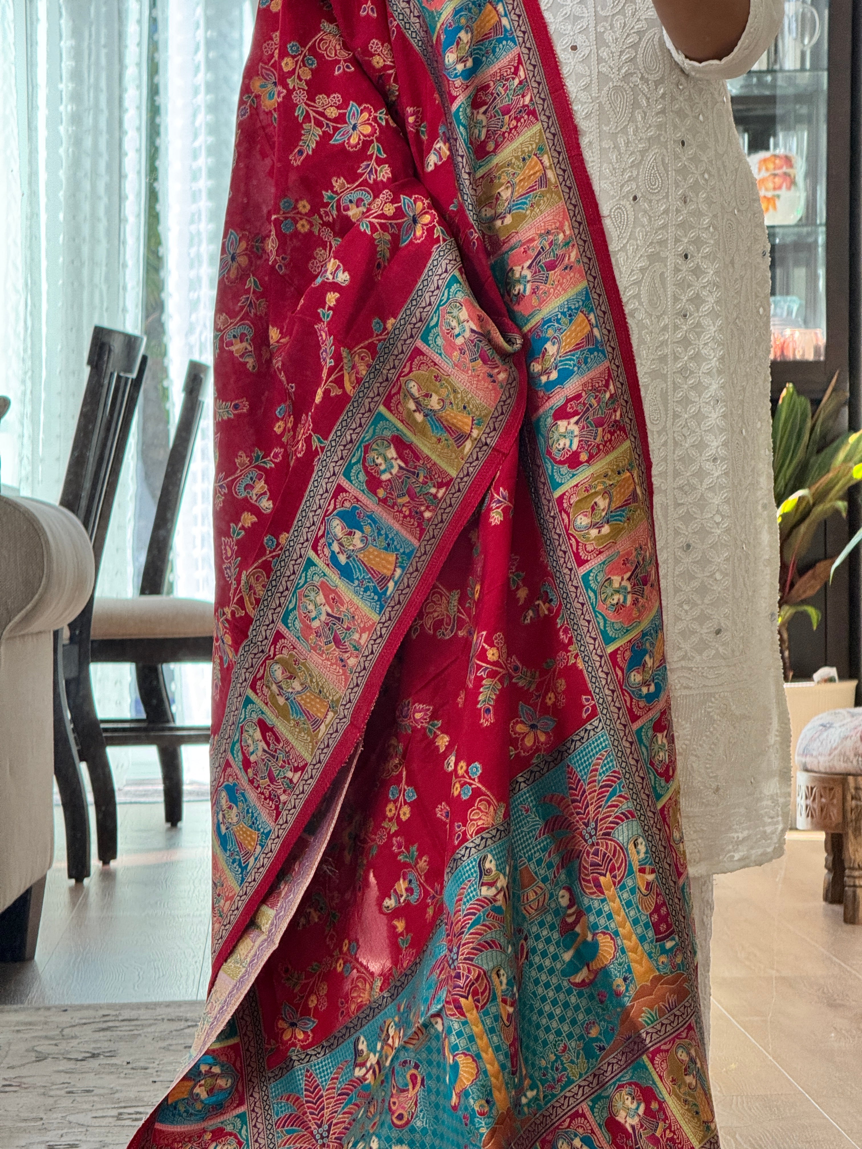 Dola Silk Raja Rani dupatta - red
