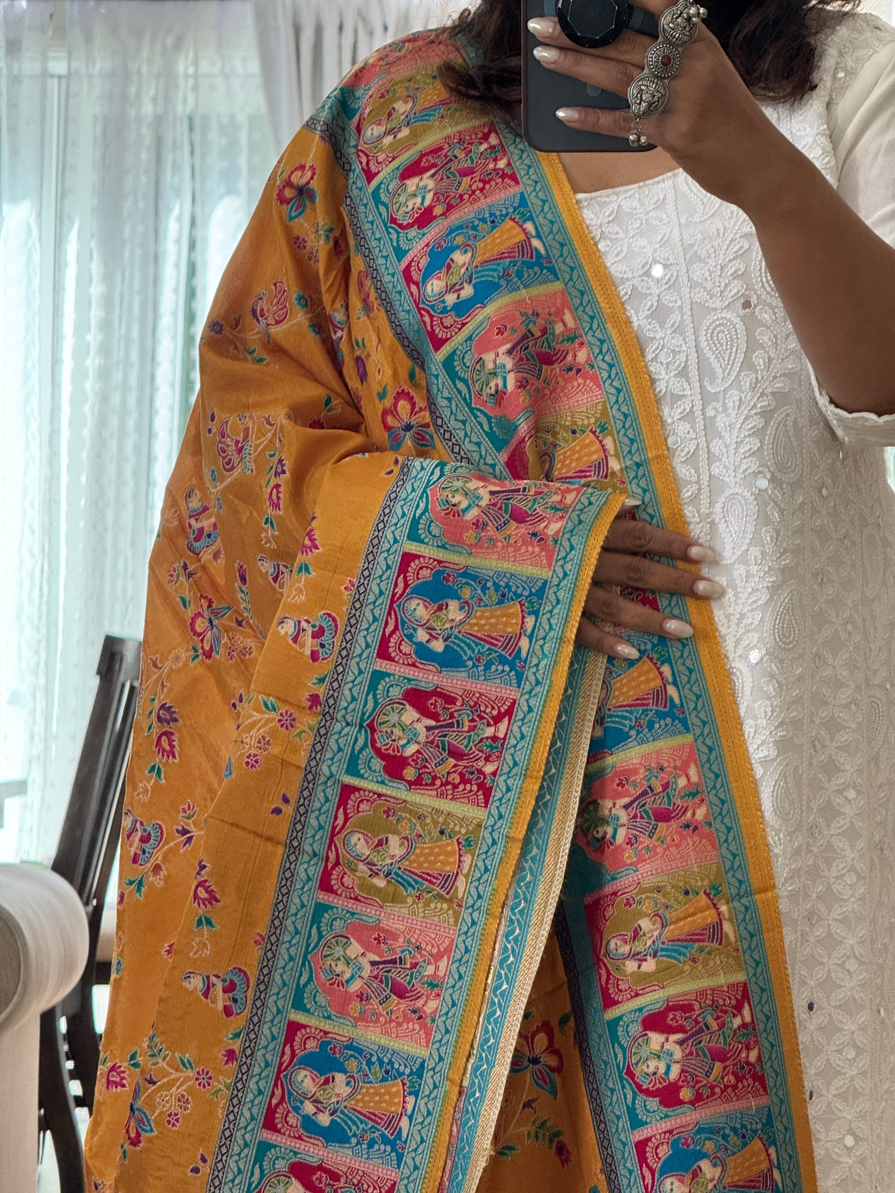 Dola Silk Raja Rani dupatta - mustard