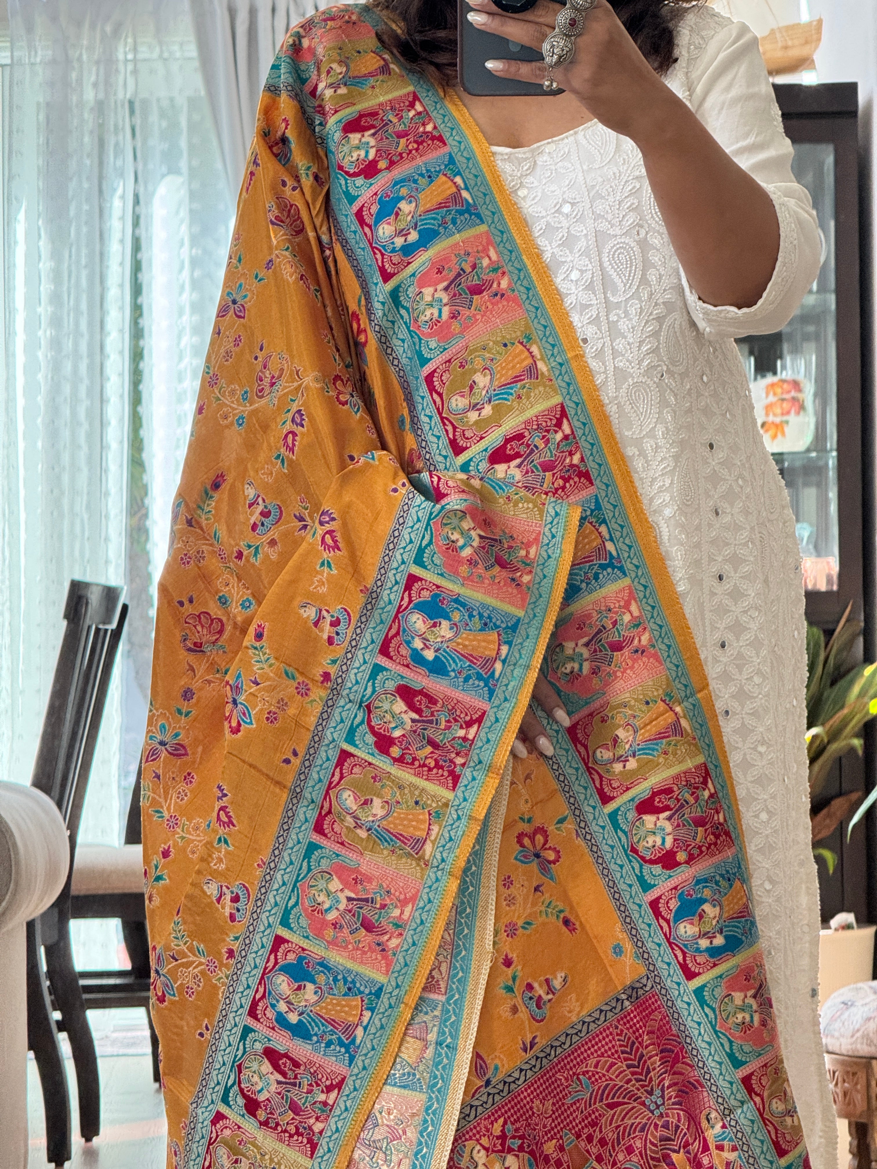 Dola Silk Raja Rani dupatta - mustard