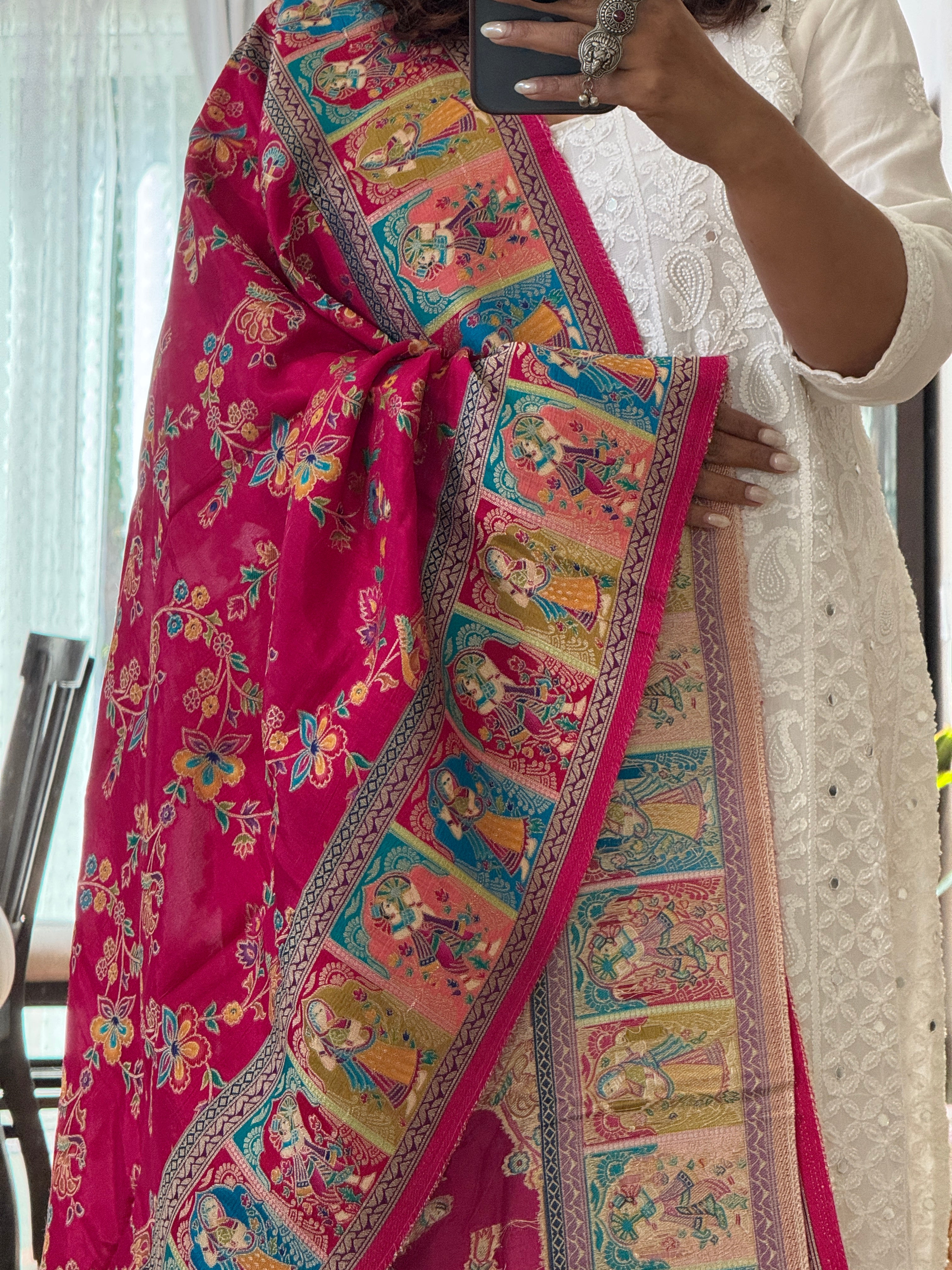 Dola Silk Raja Rani dupatta - pink