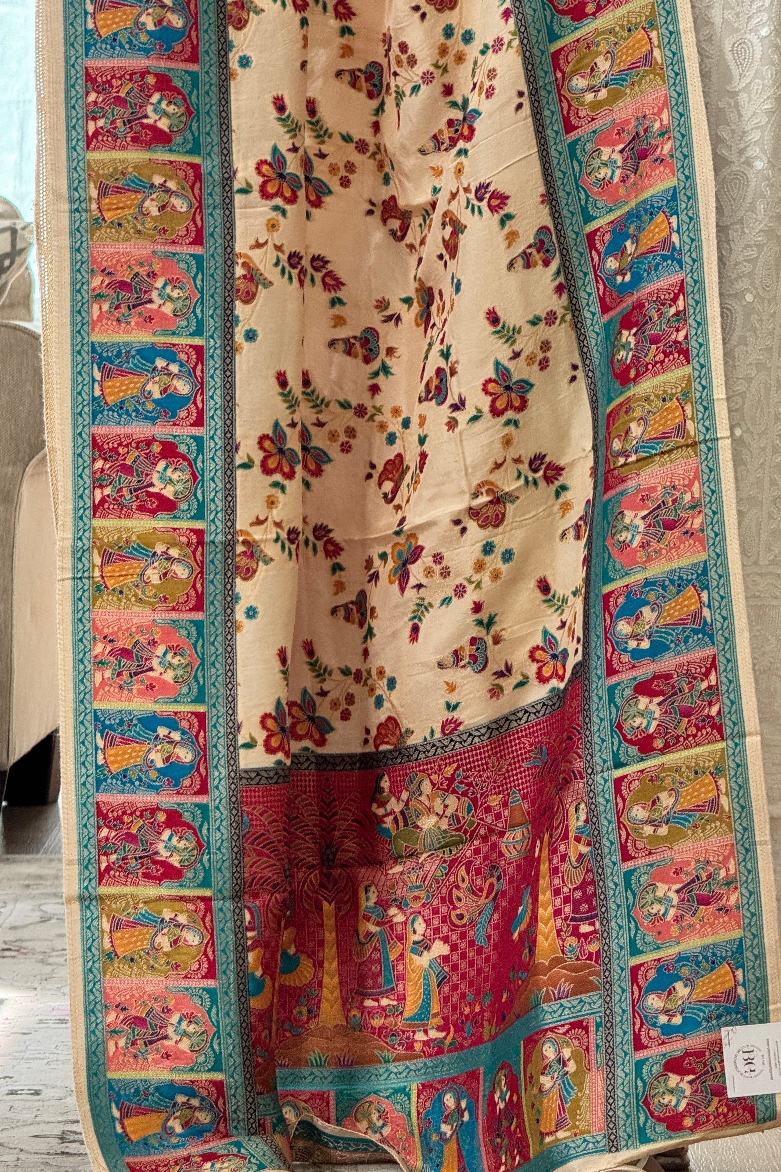 Dola Silk Raja Rani dupatta - cream