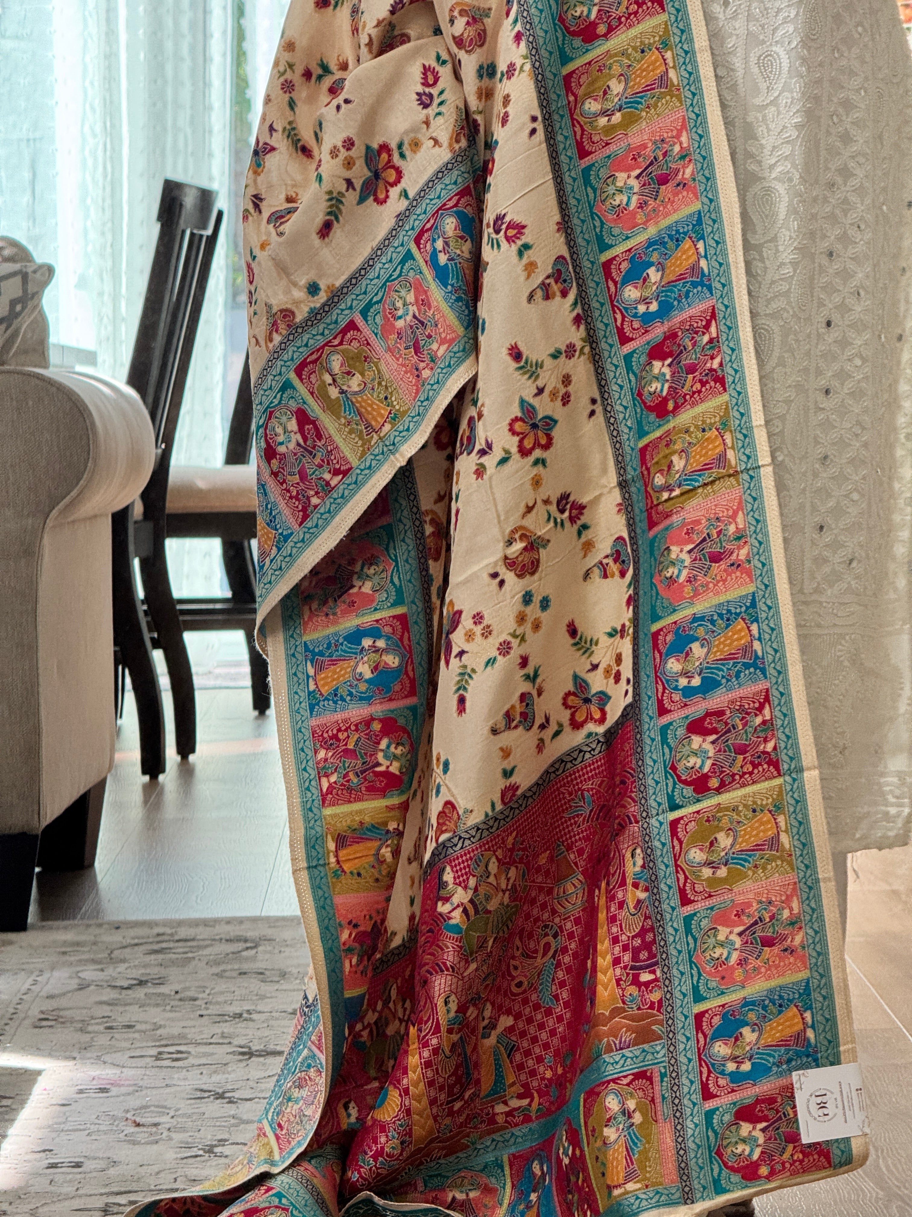 Dola Silk Raja Rani dupatta - cream