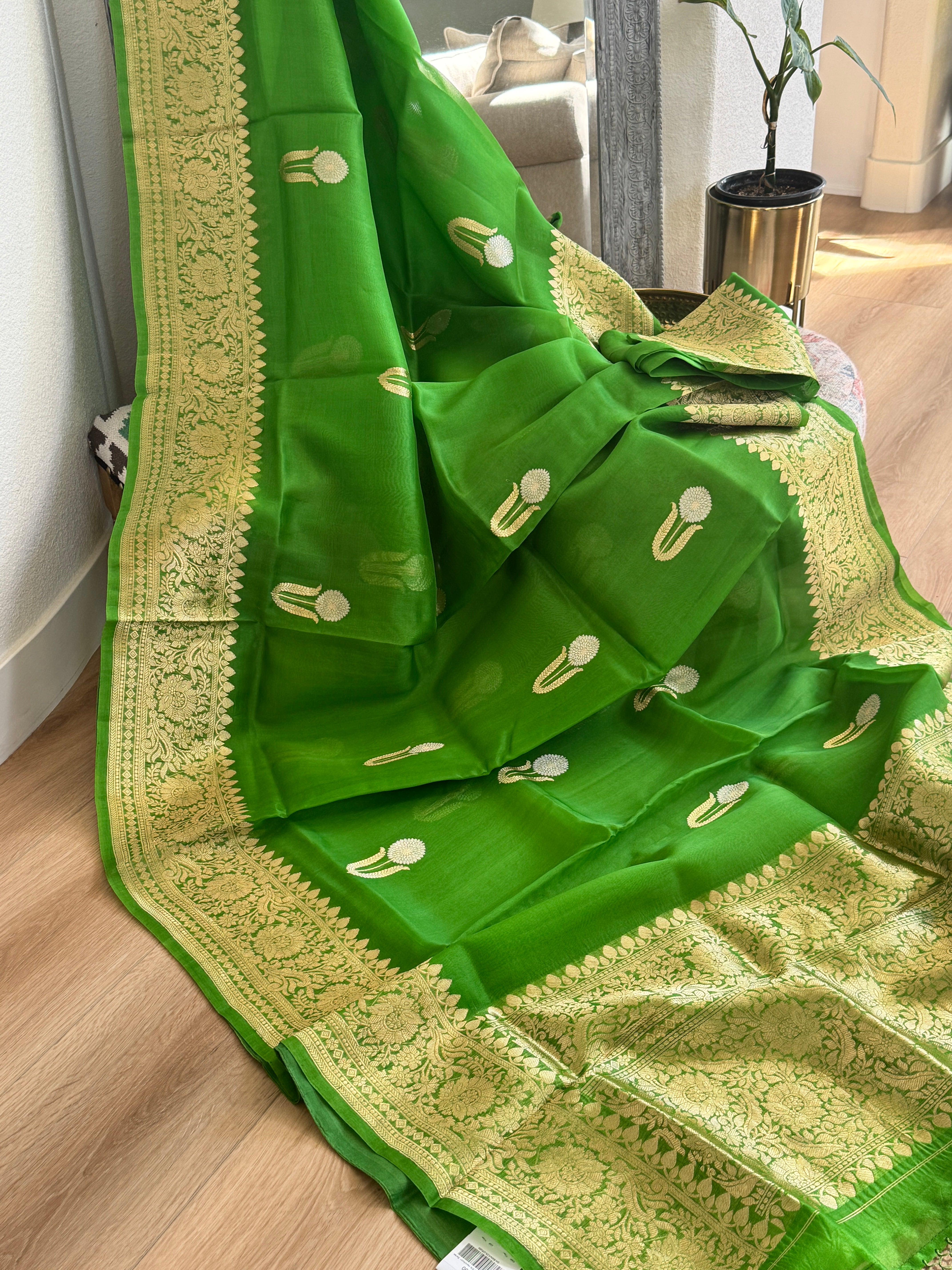 Banarasi Kora Organza Silk Handloom Saree - green