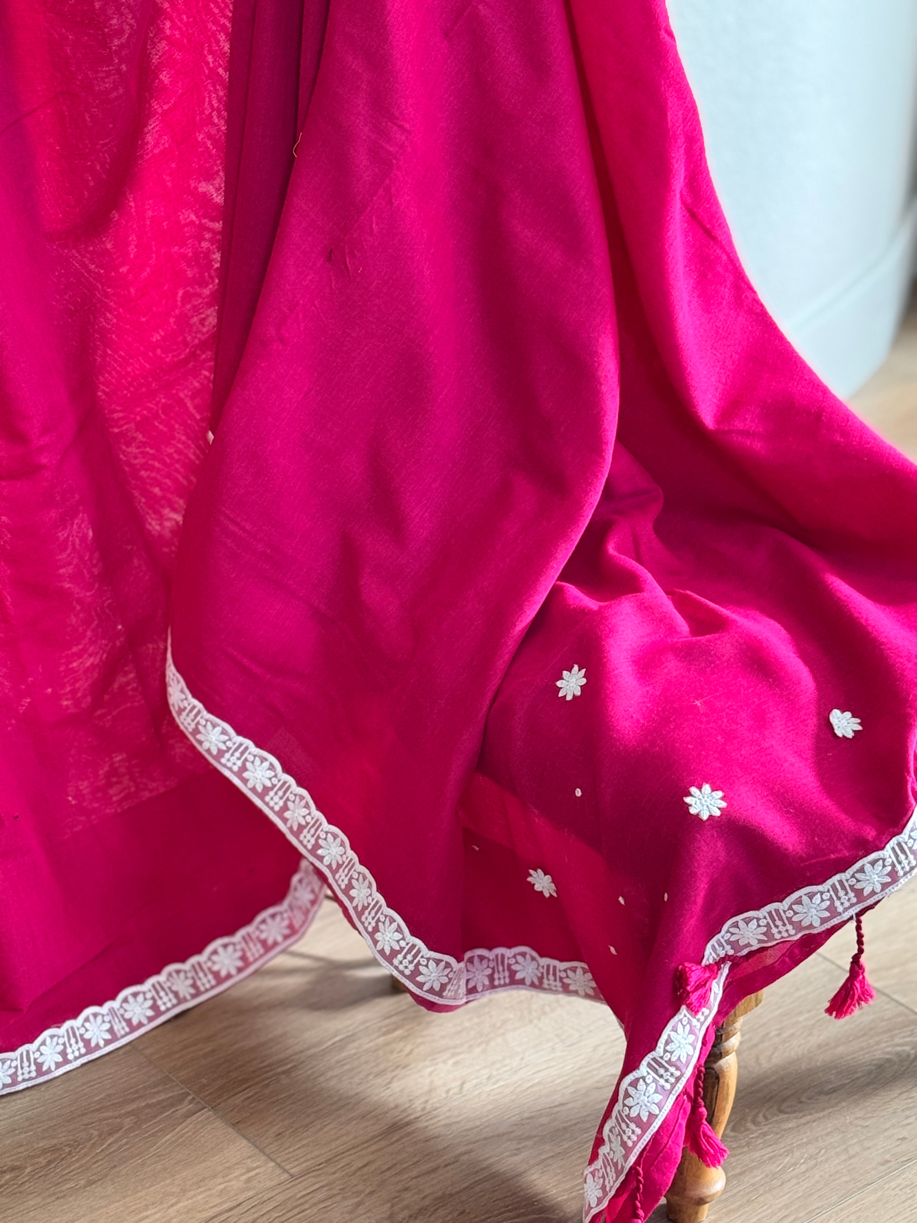 Red cotton with white lace