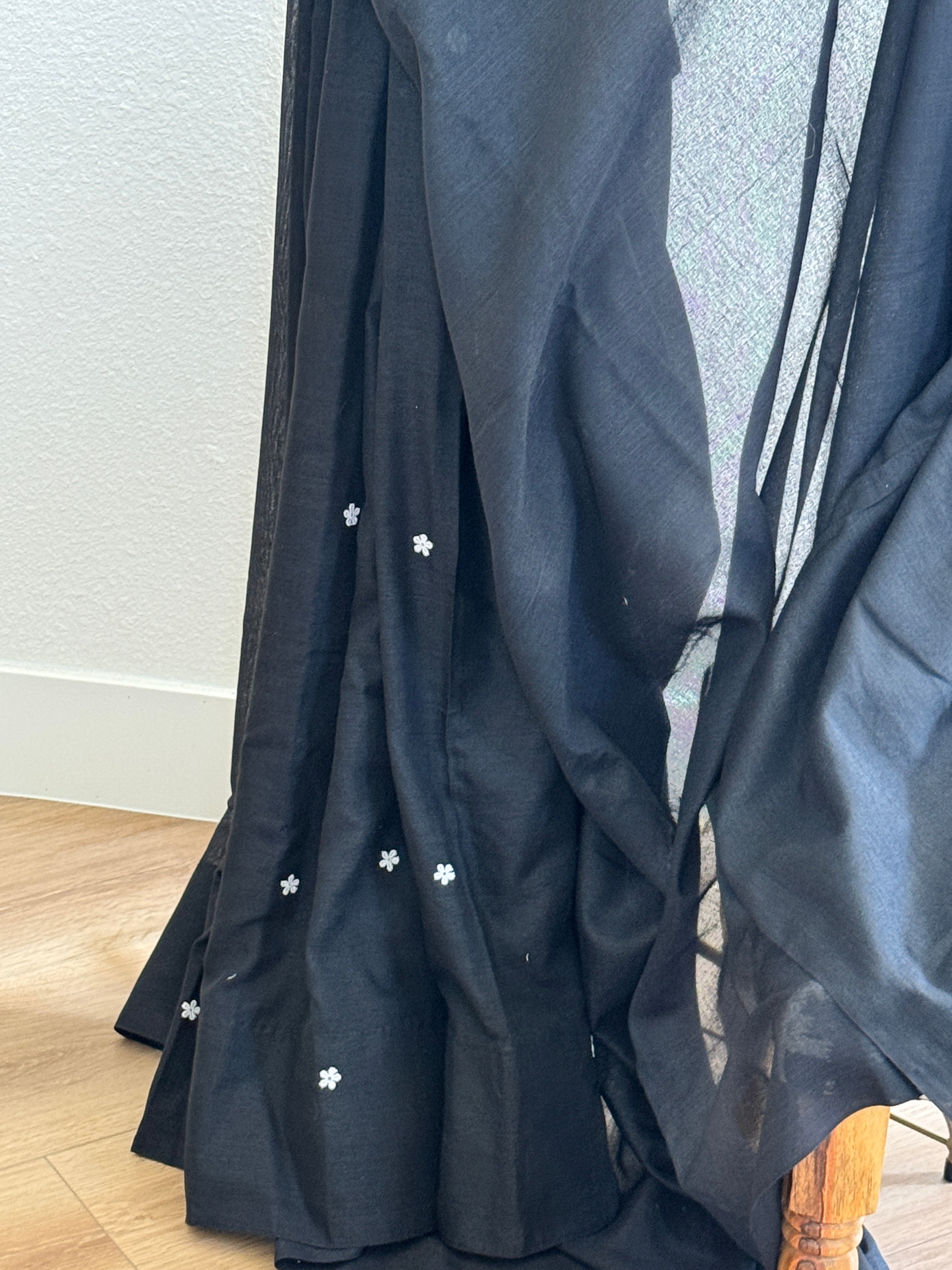 Black cotton with small white flowers