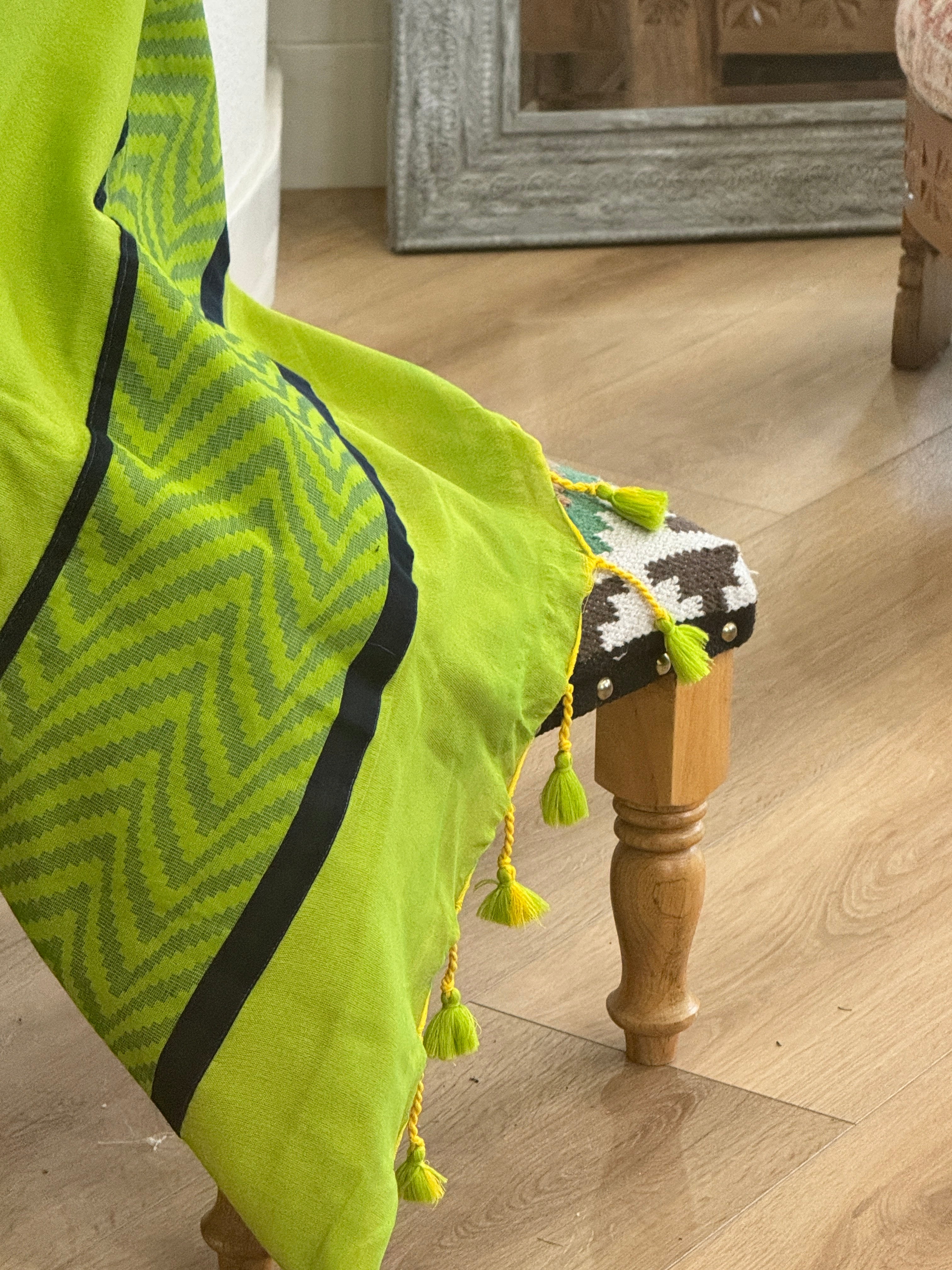 Green cotton with blue border & piping