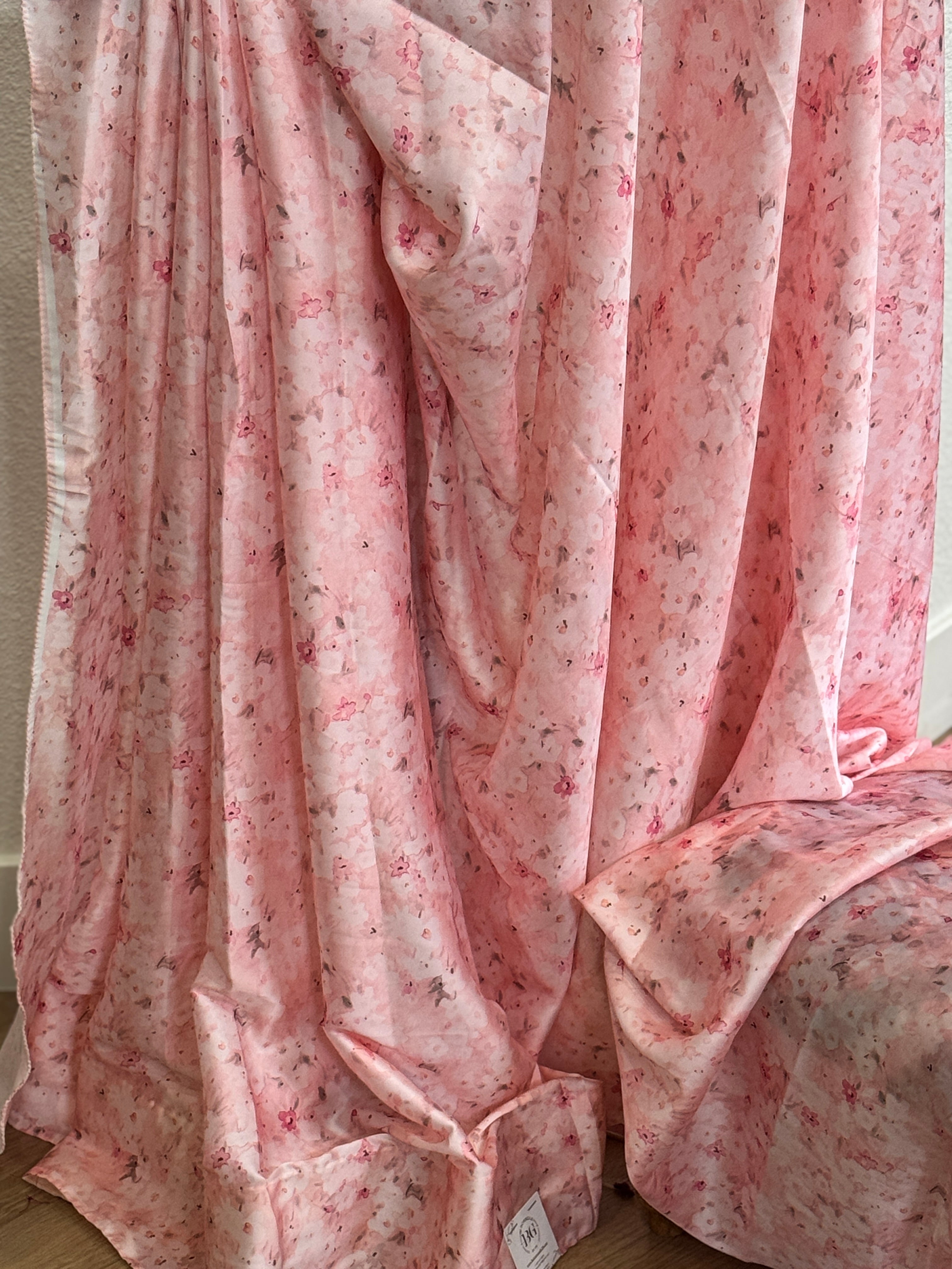 Pink satin printed saree