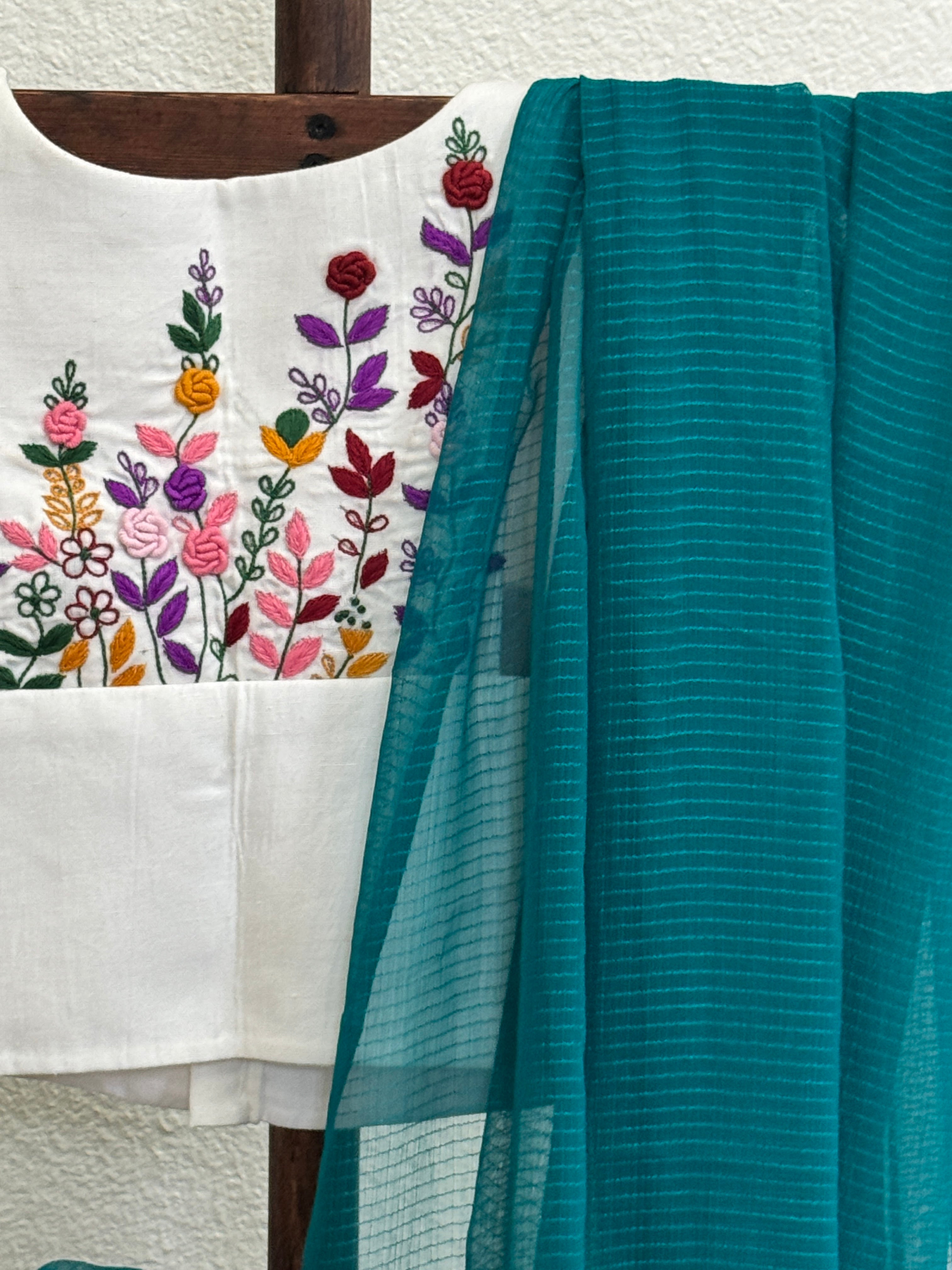 Green plain saree with printed blouse