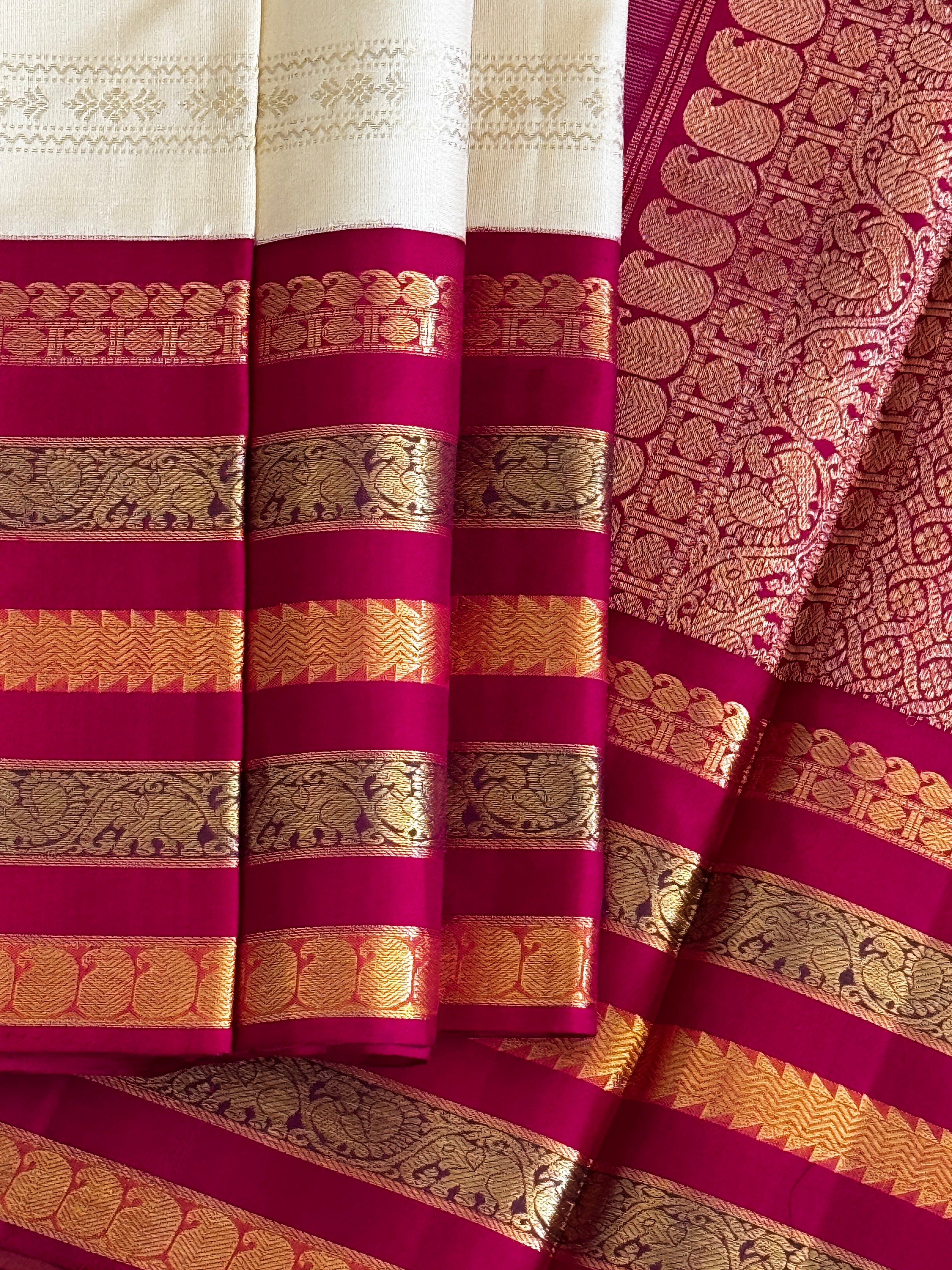 Korvai Kanjeevaram Pure silk handloom saree - beige red