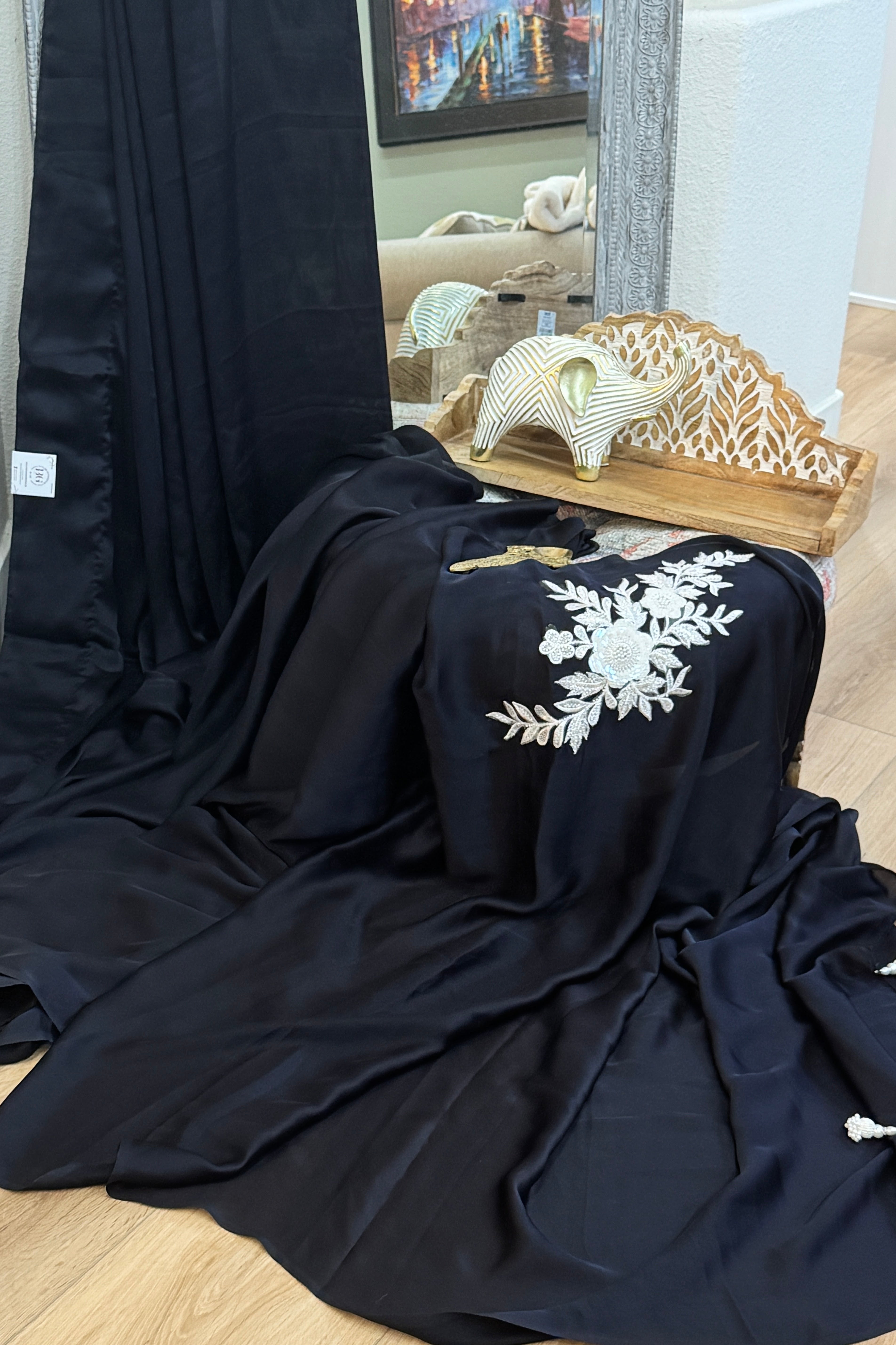 Black satin with white patch