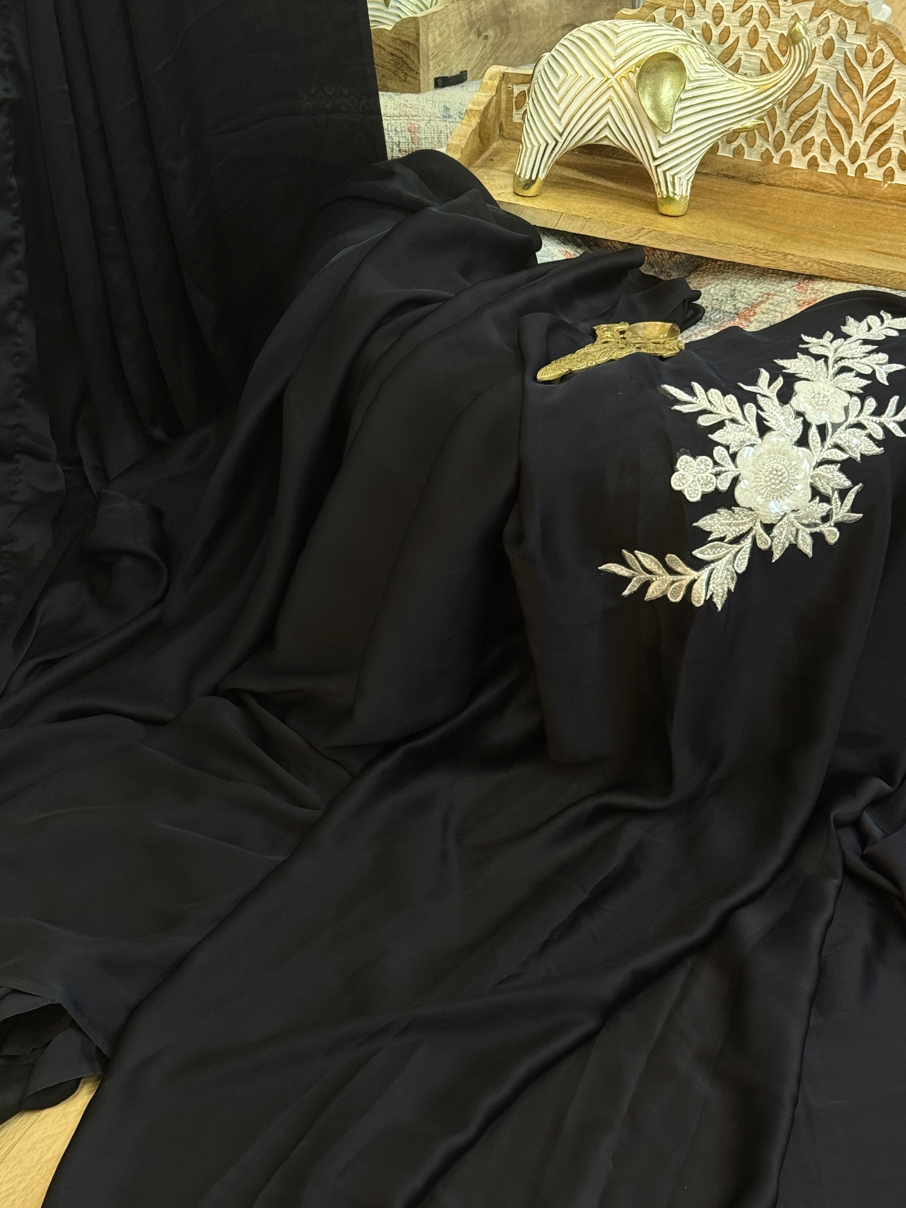 Black satin with white patch