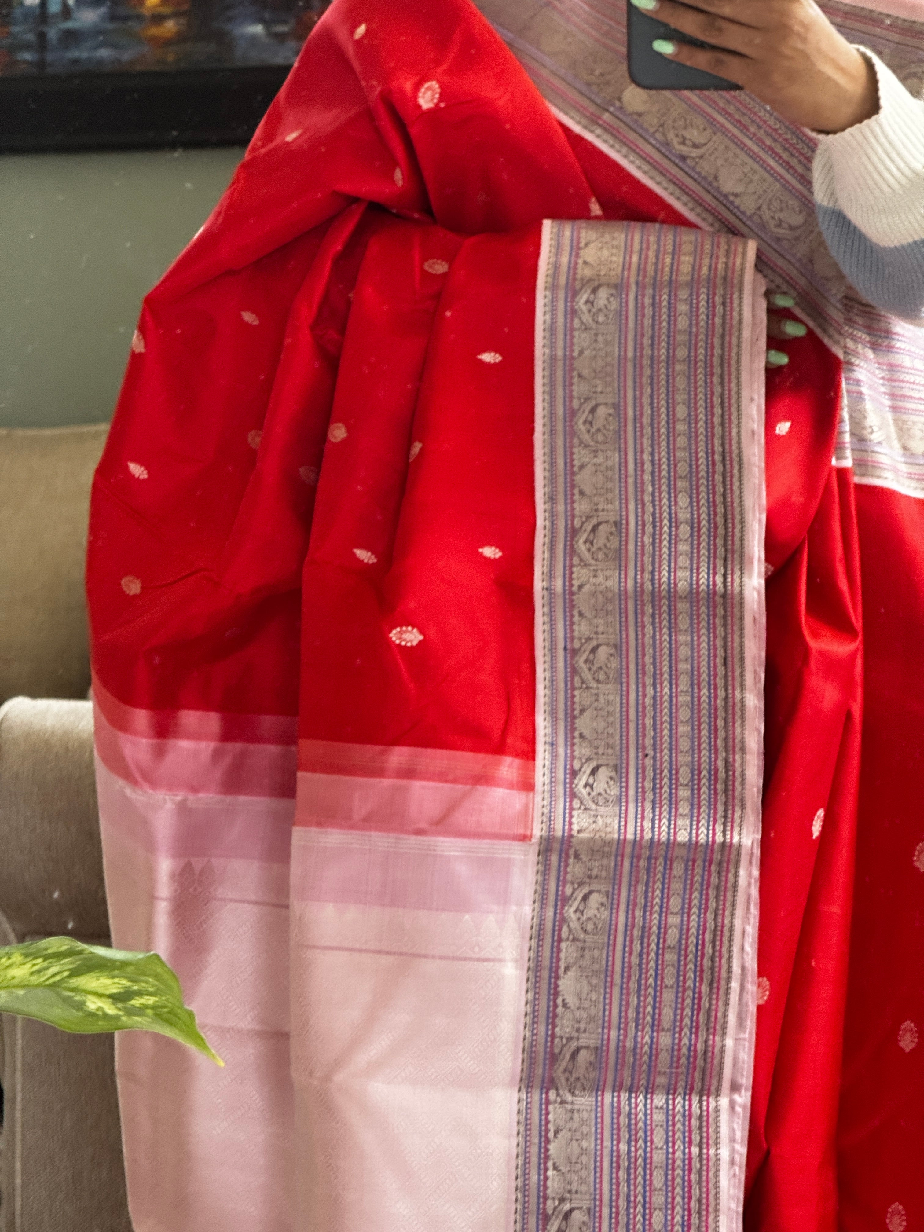 Kanjeevaram Pure silk handloom saree - orangish red