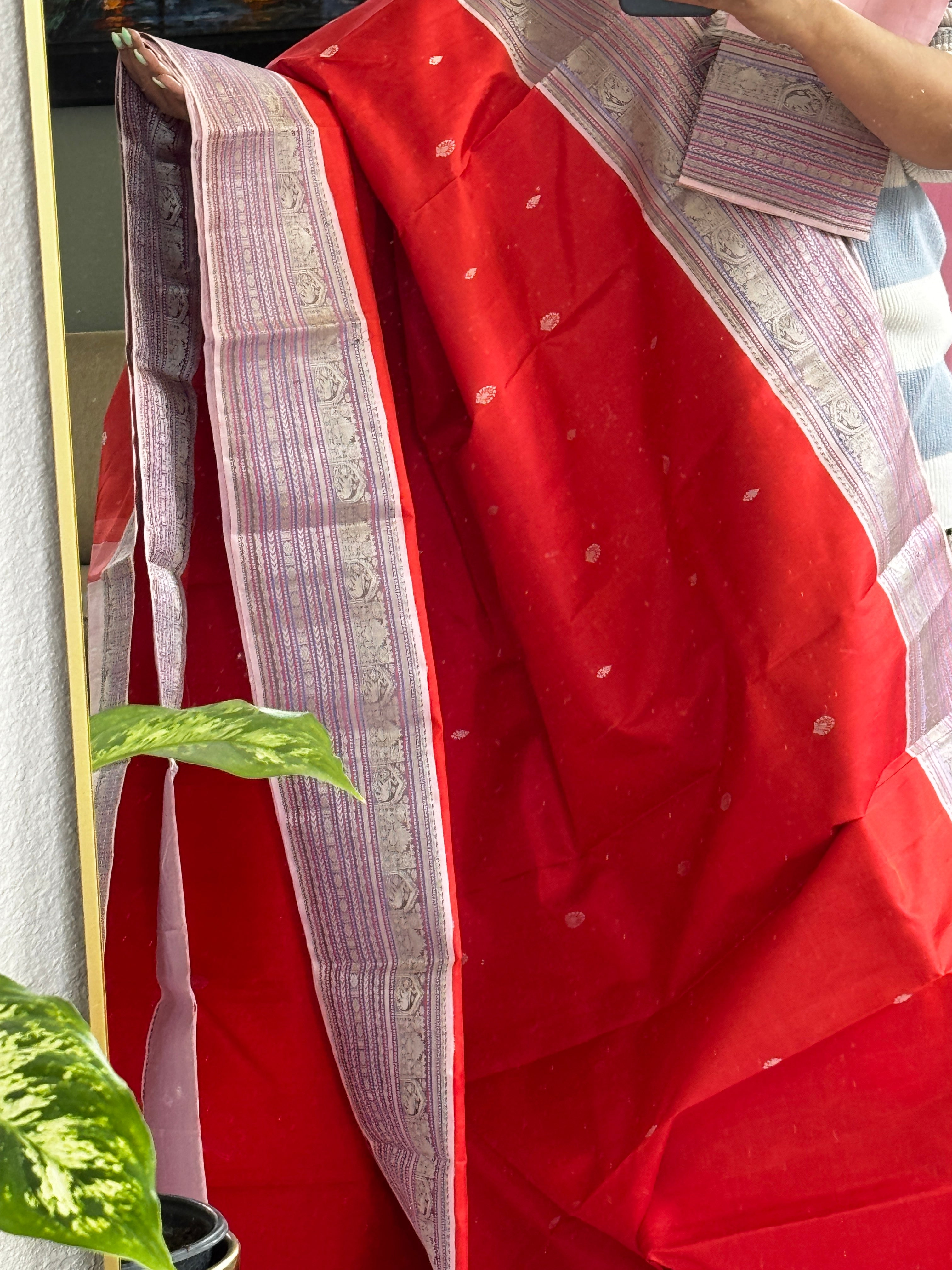 Kanjeevaram Pure silk handloom saree - orangish red