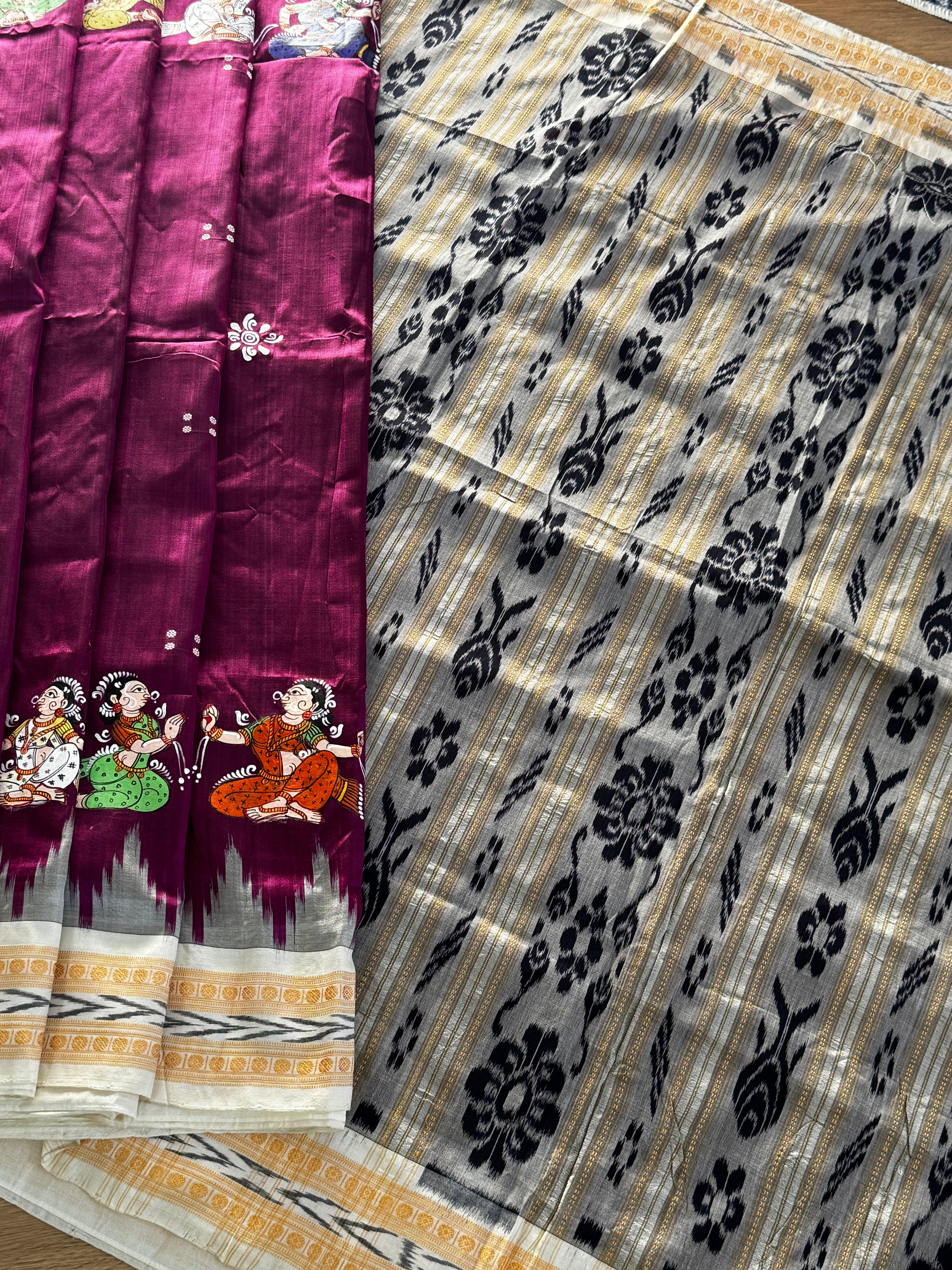 Khandua Silk Odisha Handloom Saree with pattachitra handpaint