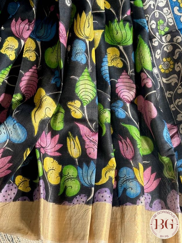 Pen Kalamkari on tussar silk - Black