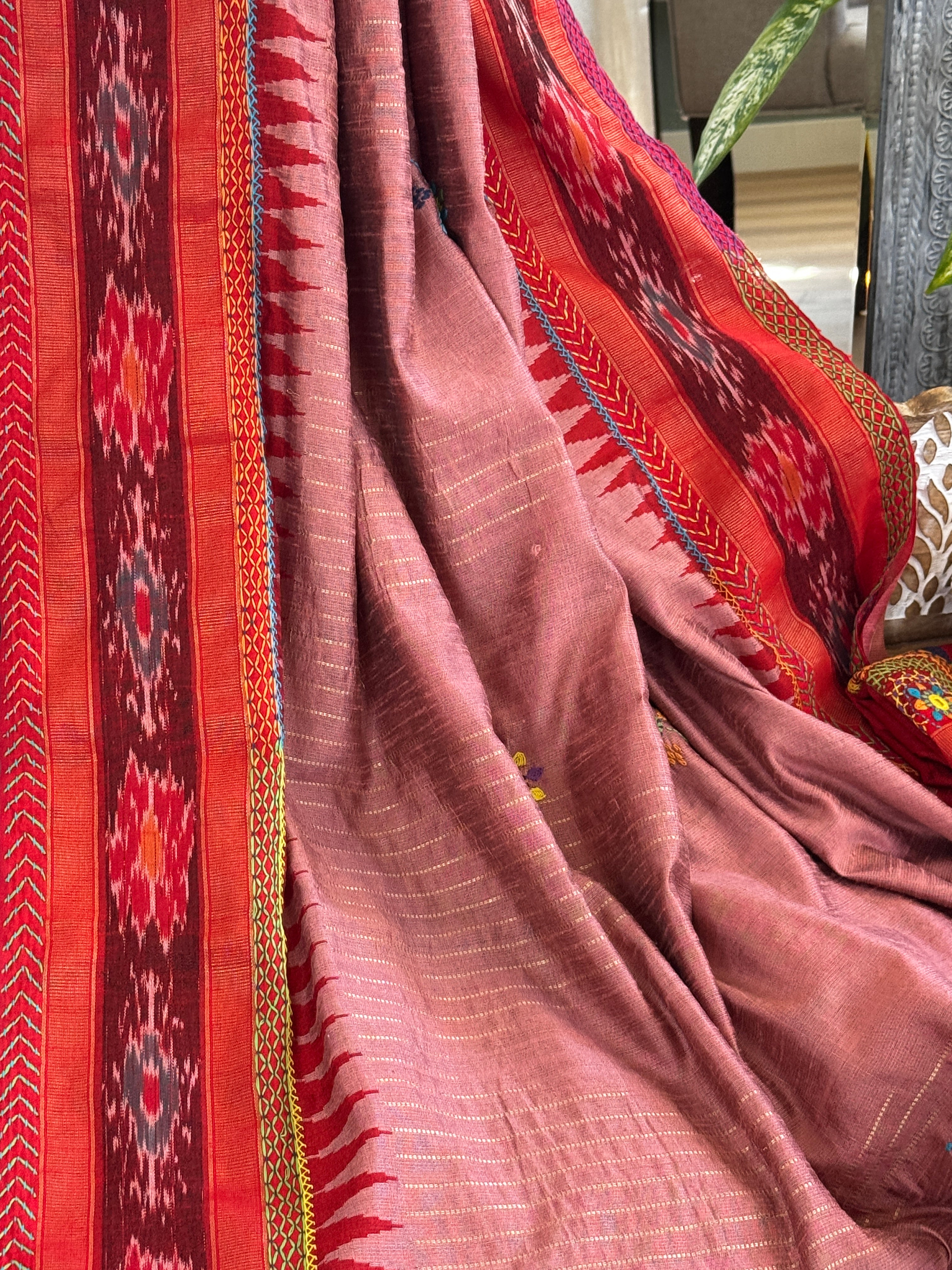 Lambani Embroidery on raw silk saree - light pink