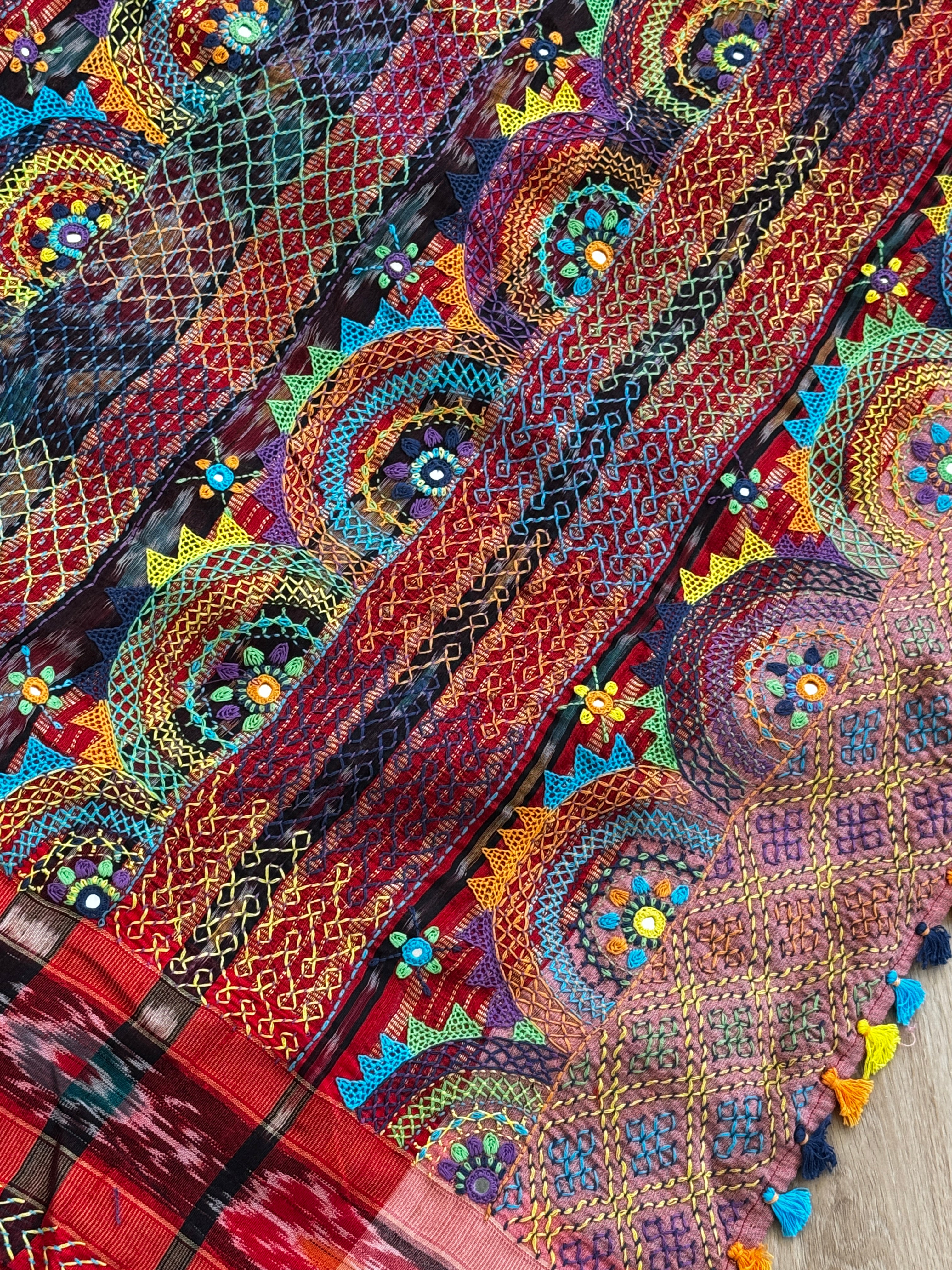 Lambani Embroidery on raw silk saree - light pink