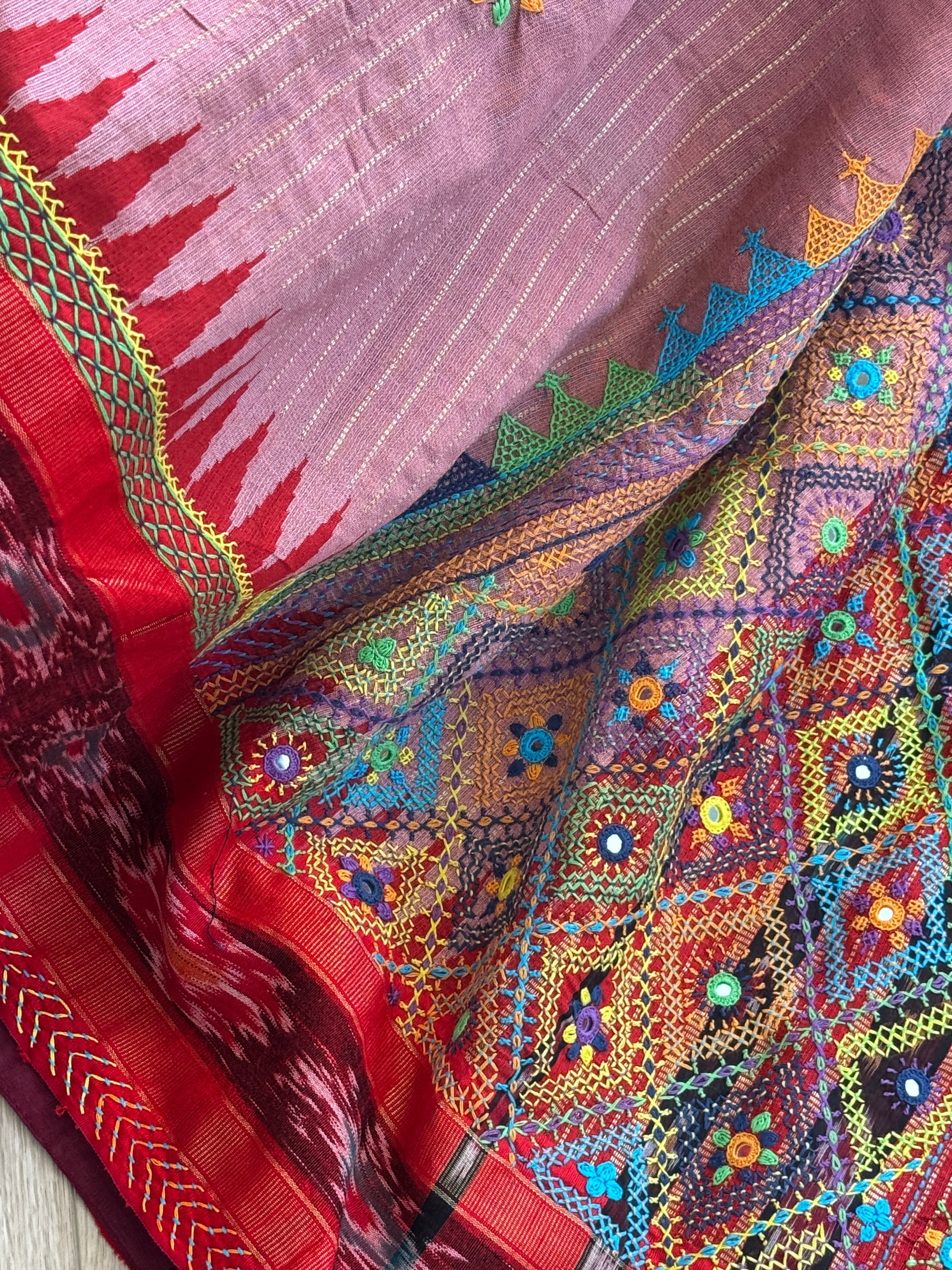 Lambani Embroidery on raw silk saree - light pink