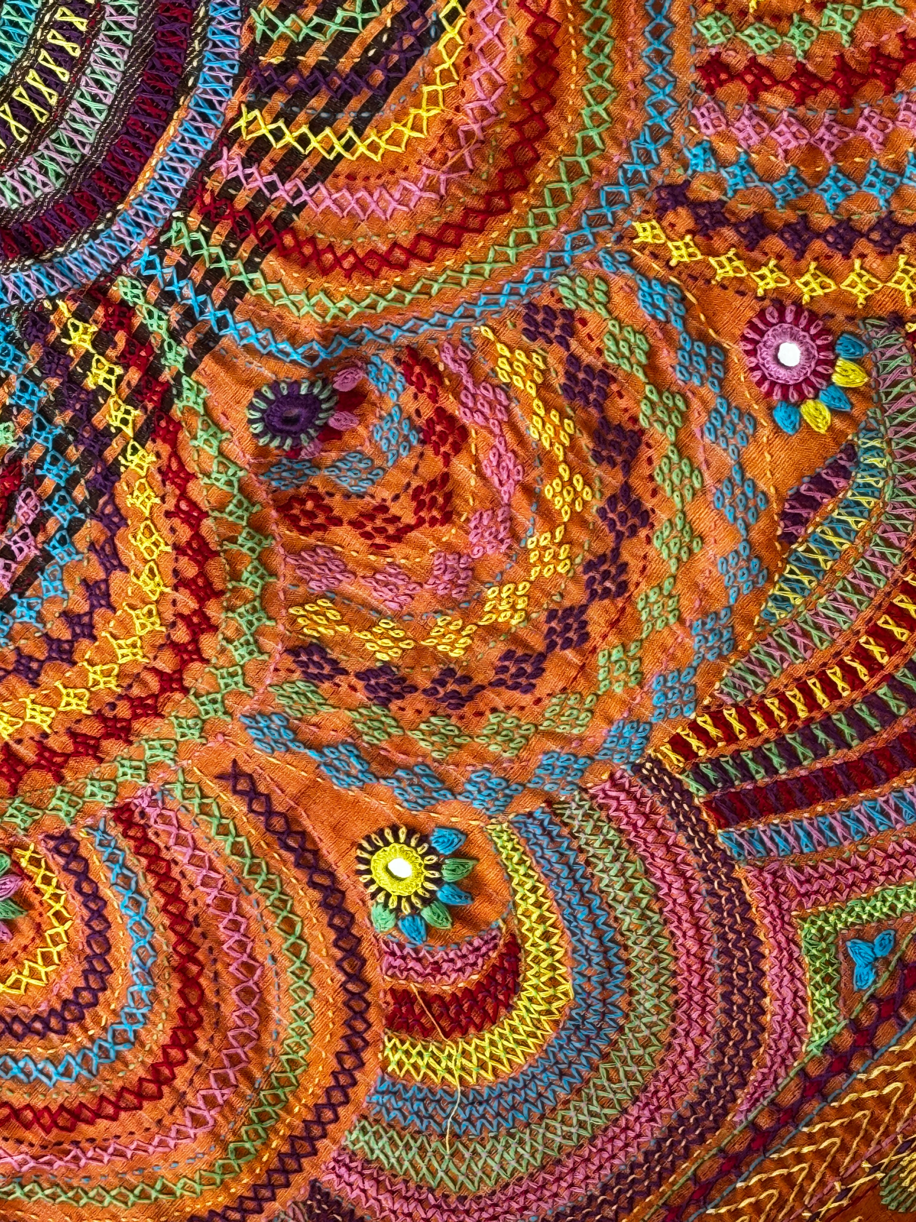 Lambani Embroidery on raw silk saree - orange