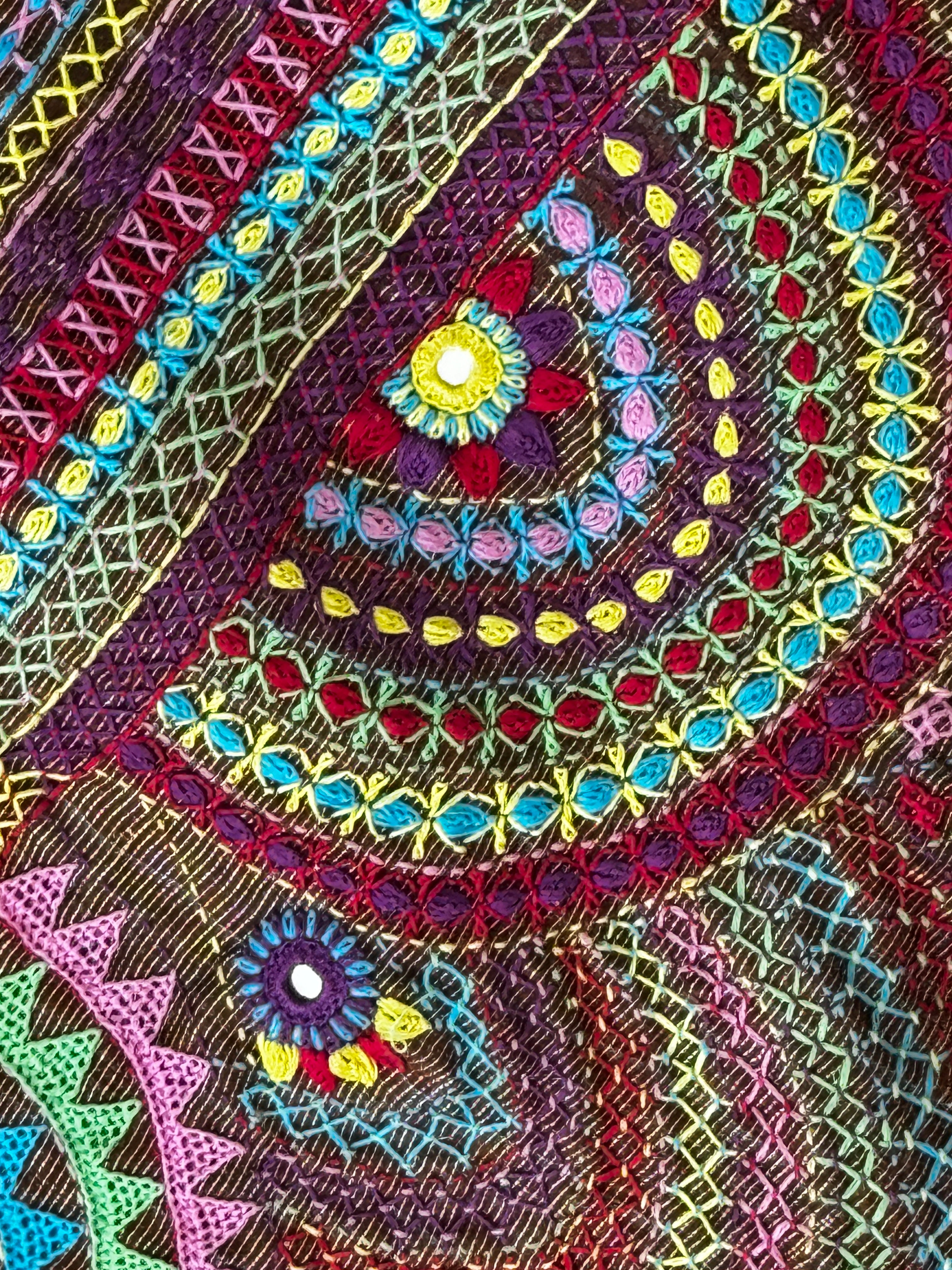 Lambani Embroidery on raw silk saree - orange