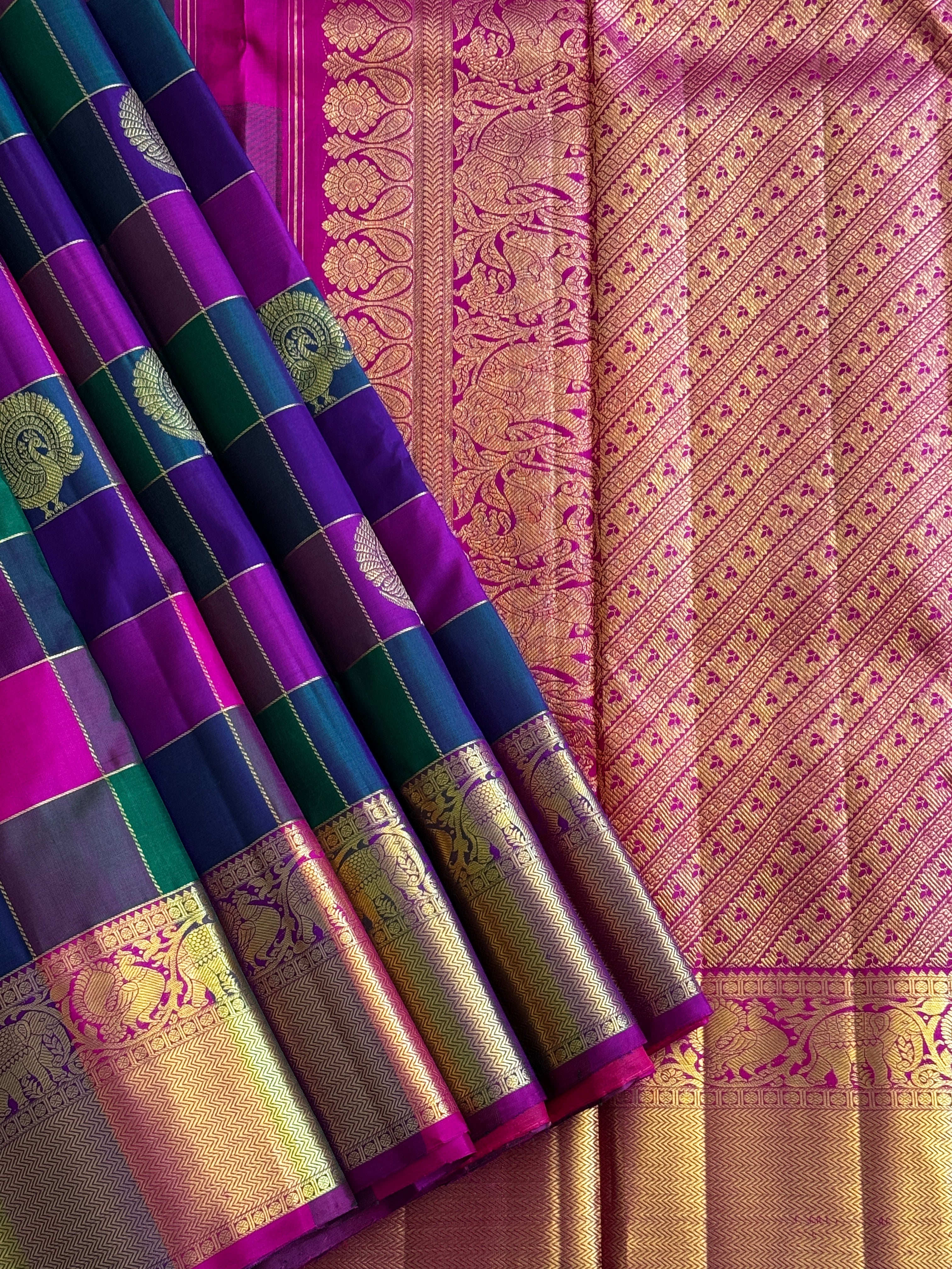 Multicolor Palum Pazhamum Kanjivaram Silk Saree With Zari Buttas And Zari Border