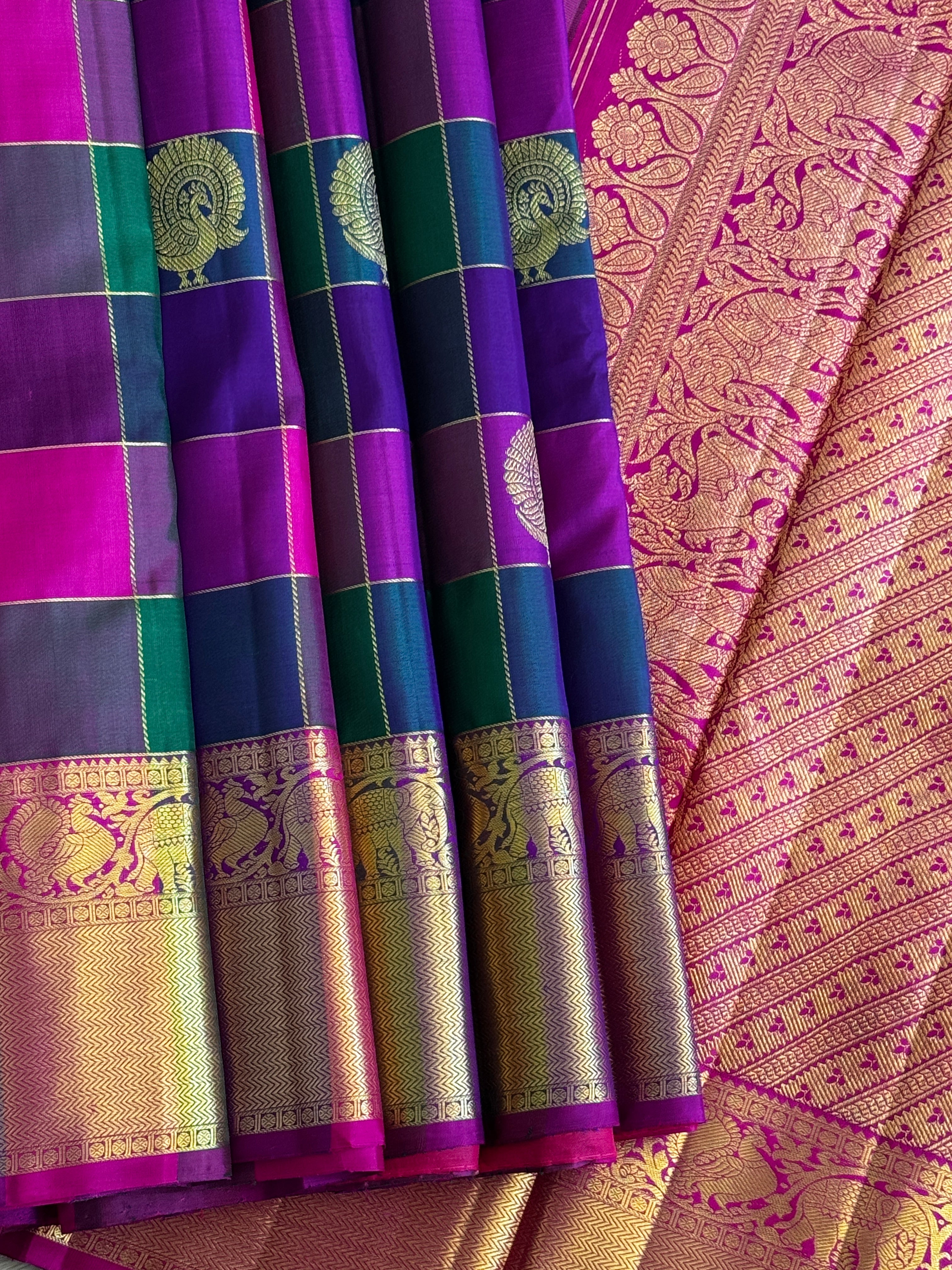 Multicolor Palum Pazhamum Kanjivaram Silk Saree With Zari Buttas And Zari Border