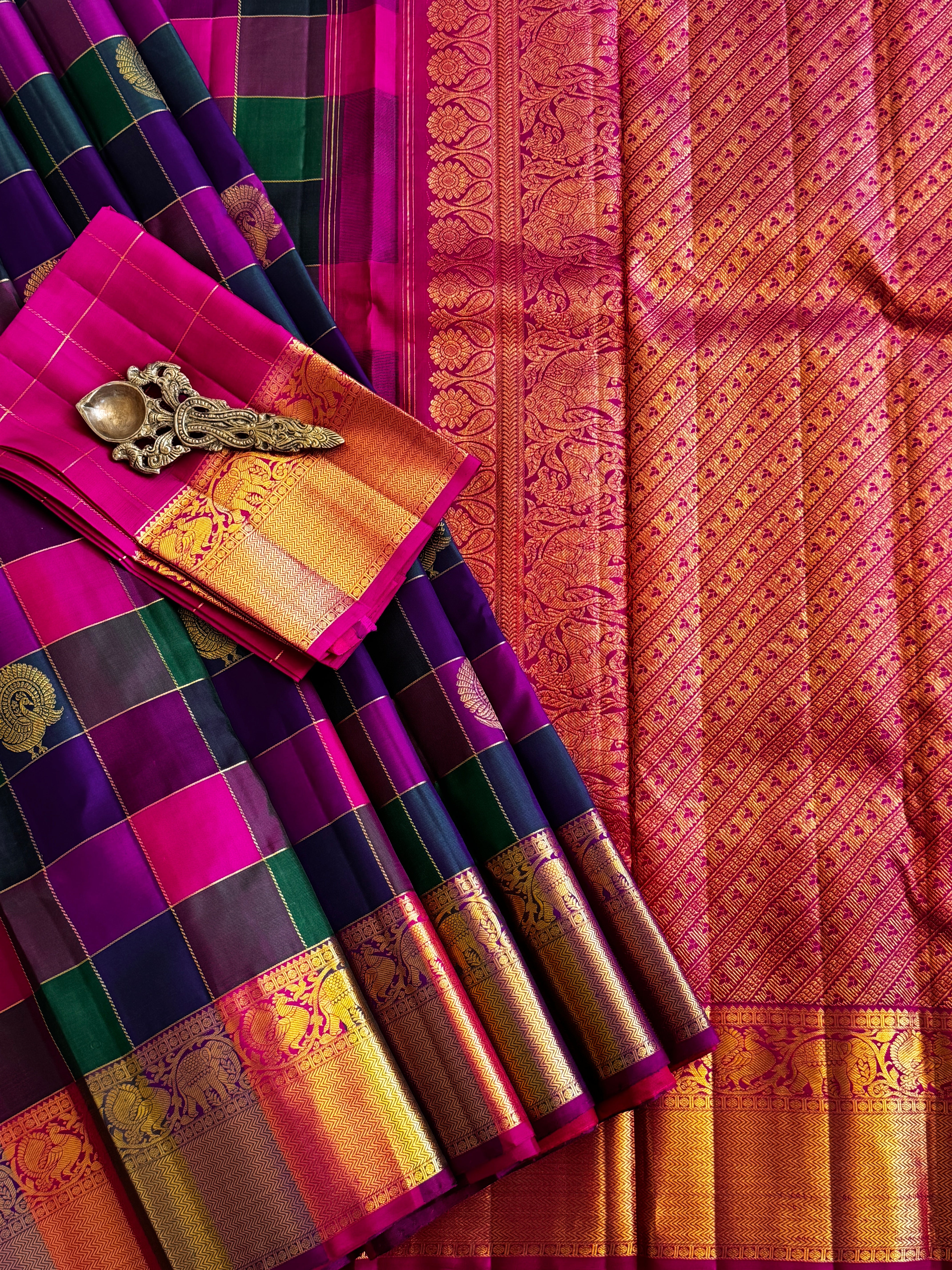 Multicolor Palum Pazhamum Kanjivaram Silk Saree With Zari Buttas And Zari Border