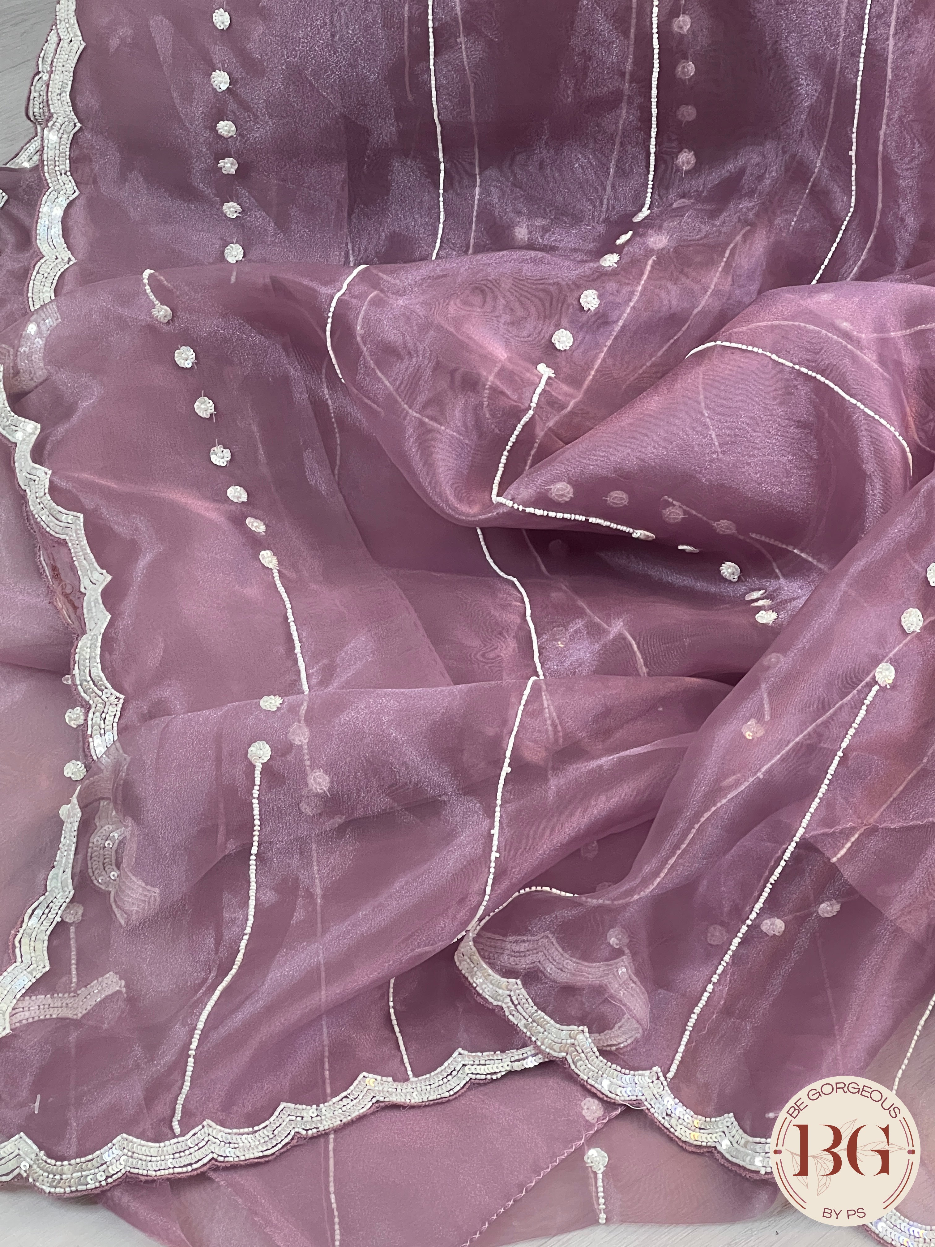 Organza Tissue with pearl sequence & embroidery in gorgeous lavender color