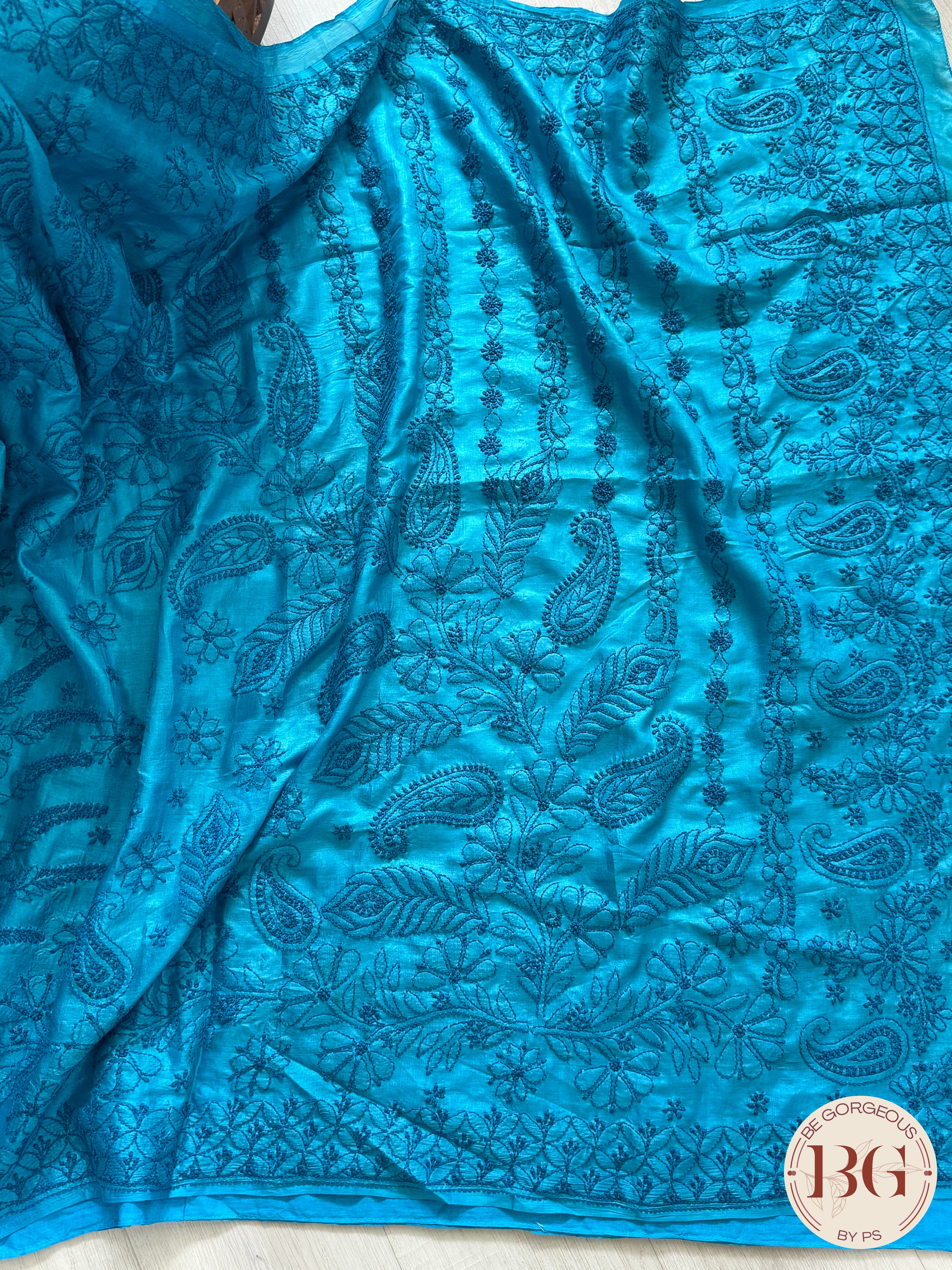 Chikankari on Silk - Blue