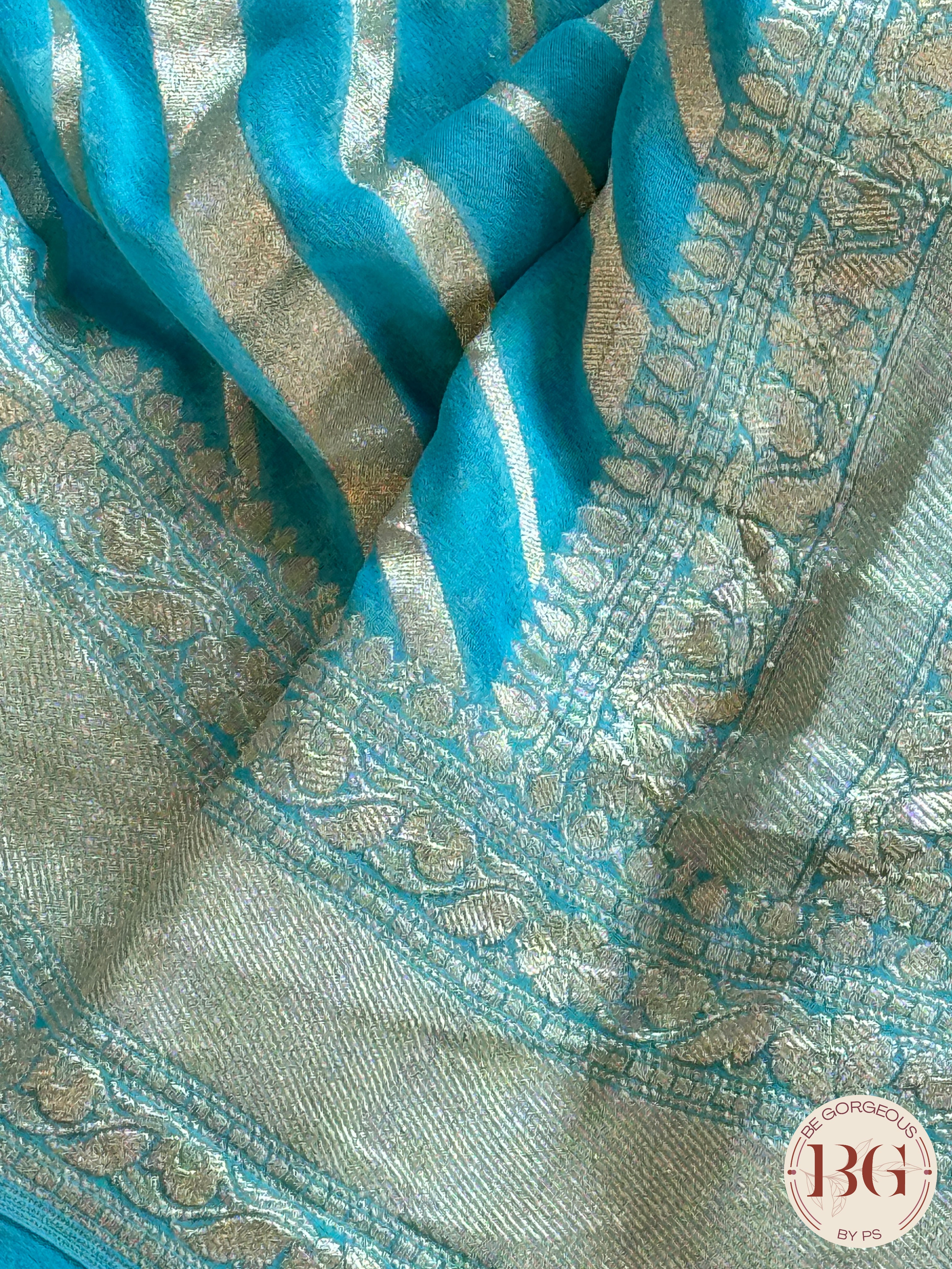Banarasi Khaddi georgette saree - Blue Stripes