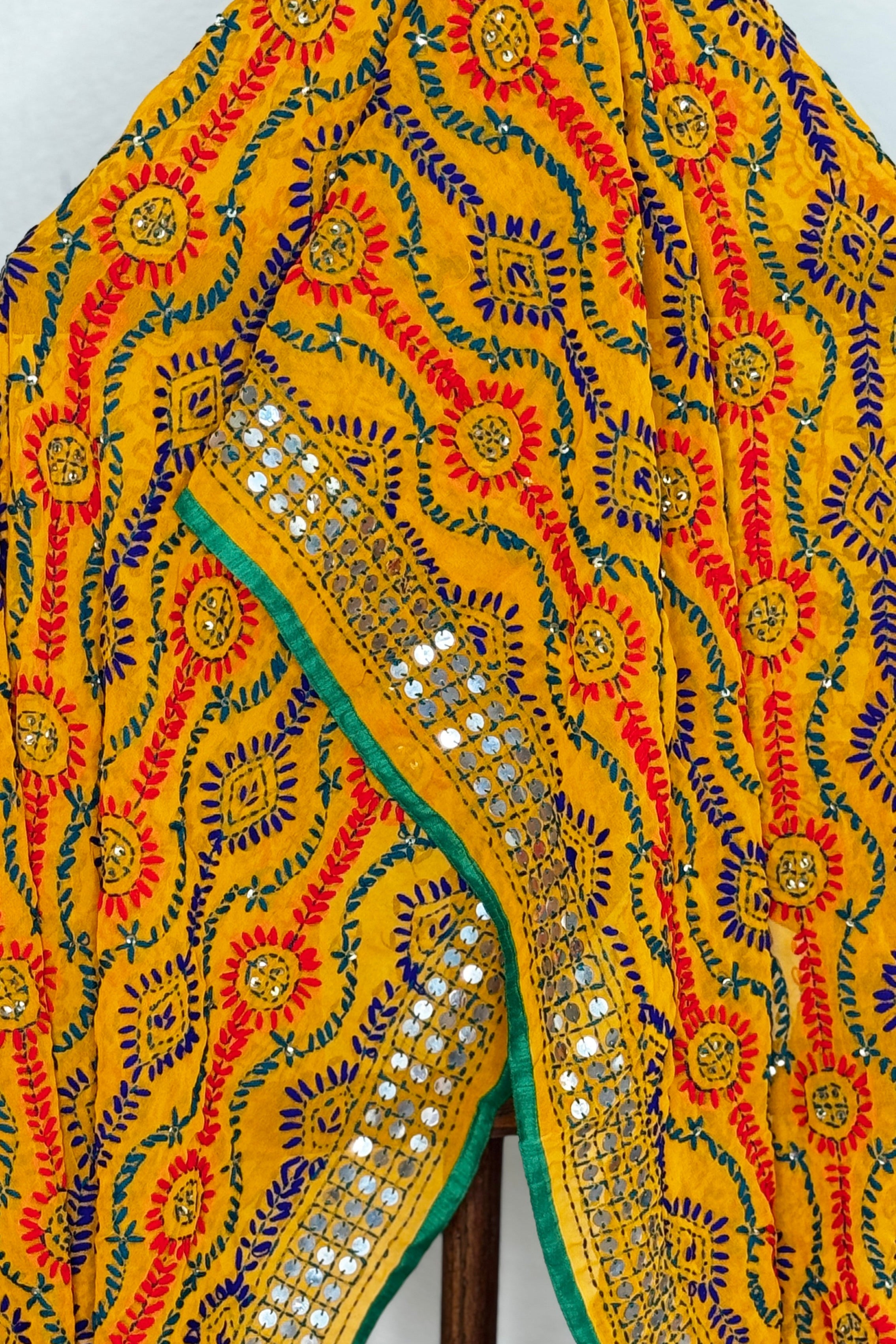 Geogette Fullkari dupatta - mustard