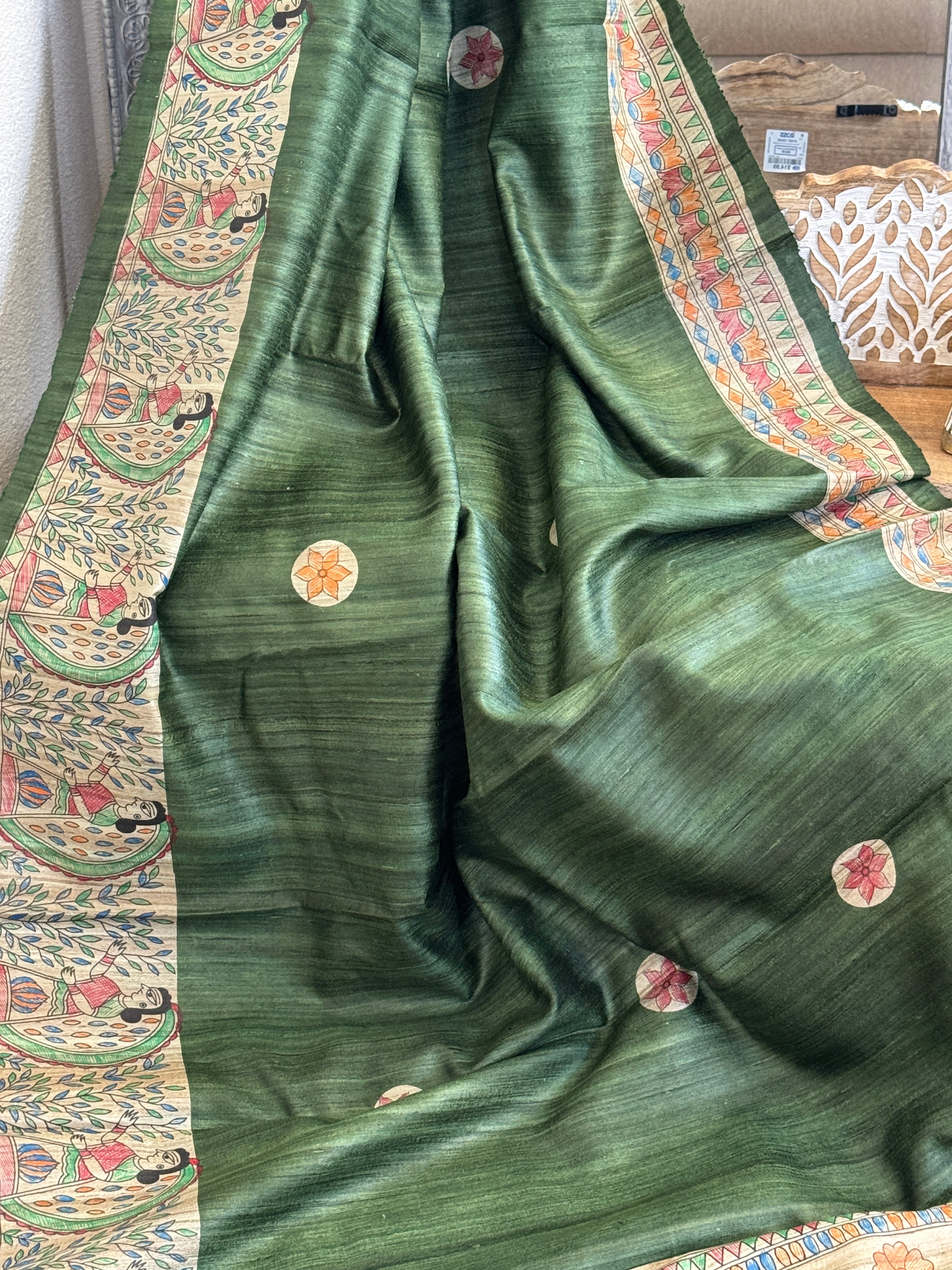 Gitcha Tussar Silk Madhubani Painted Saree