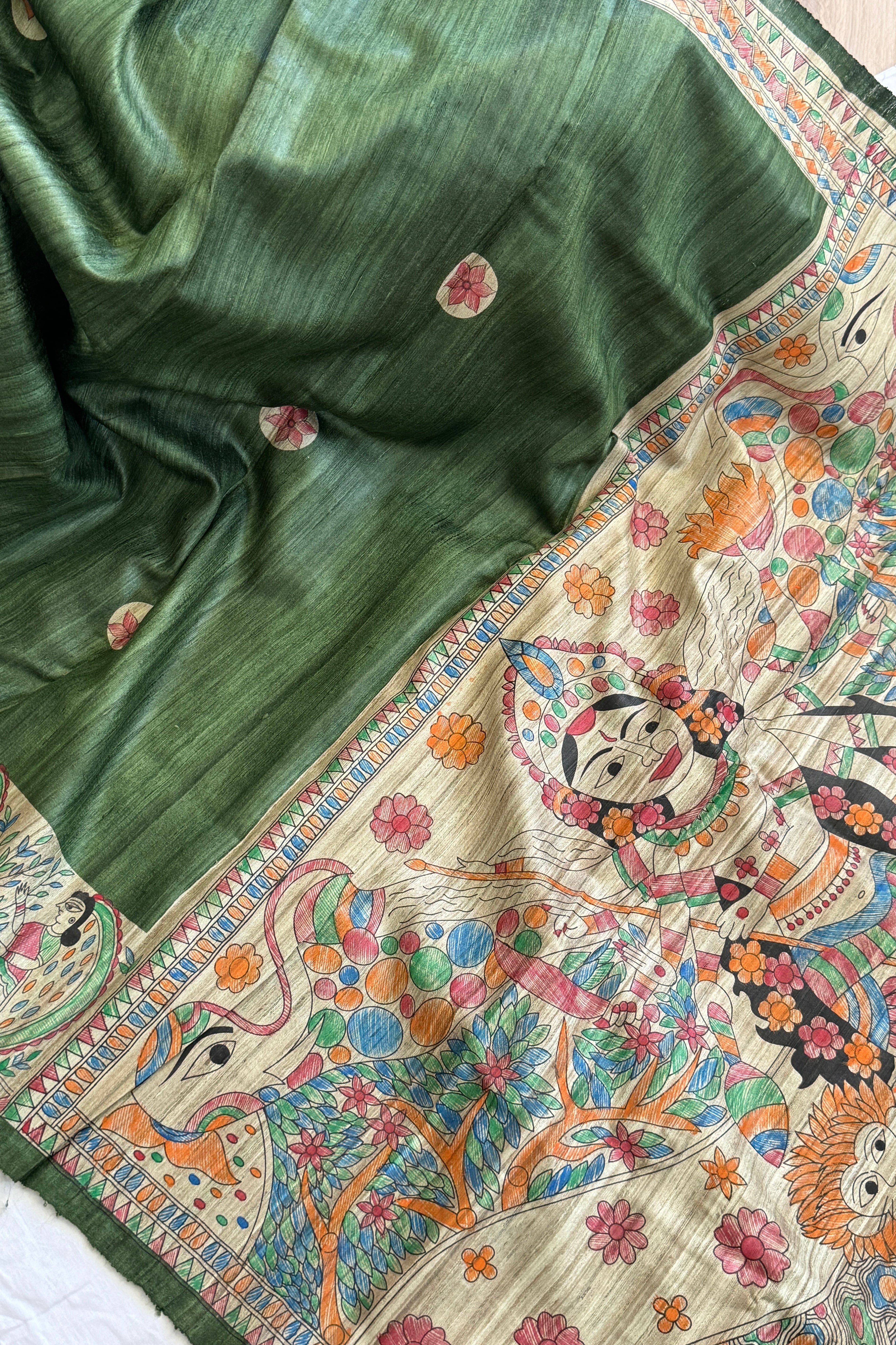 Gitcha Tussar Silk Madhubani Painted Saree