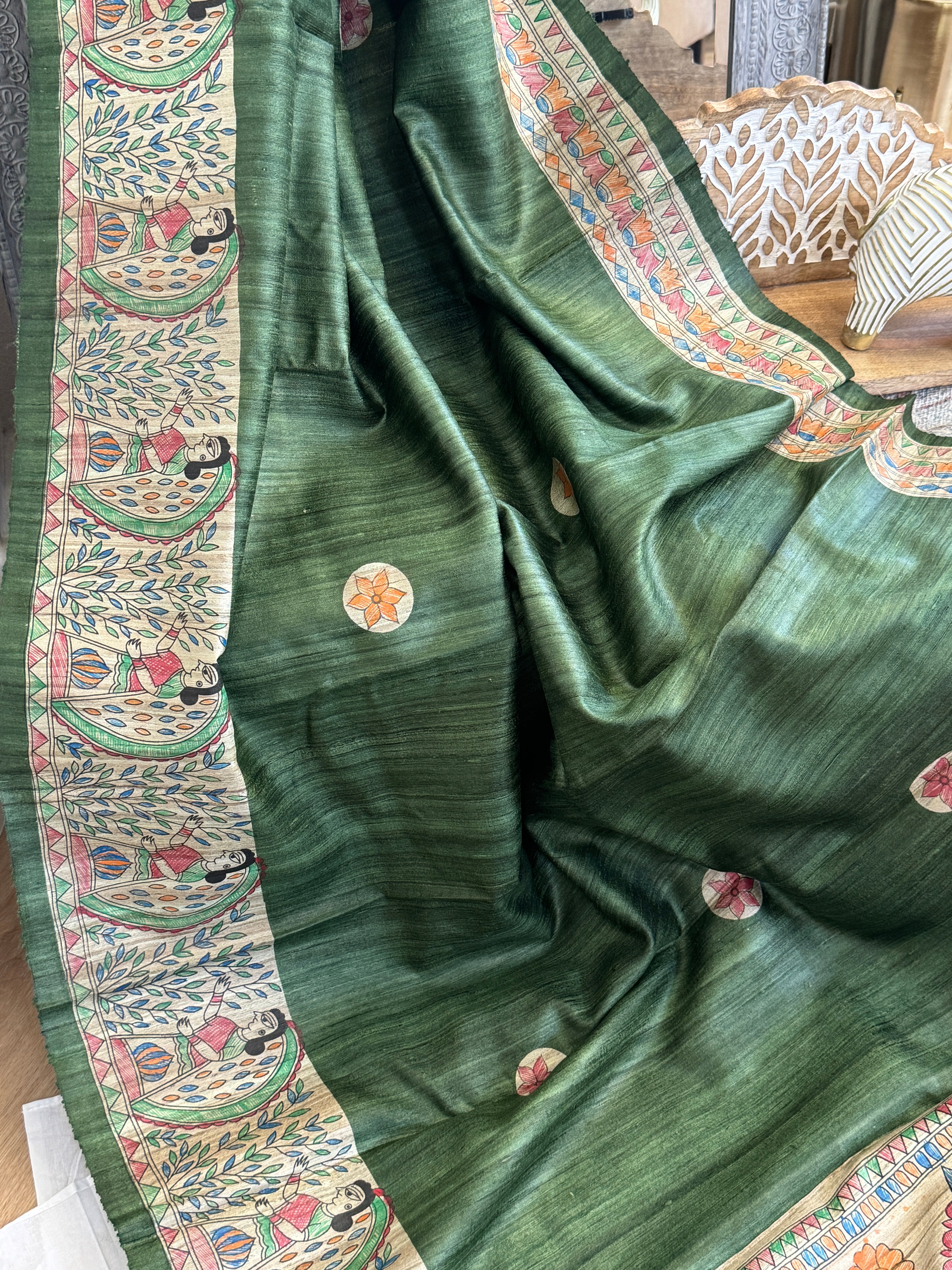 Gitcha Tussar Silk Madhubani Painted Saree