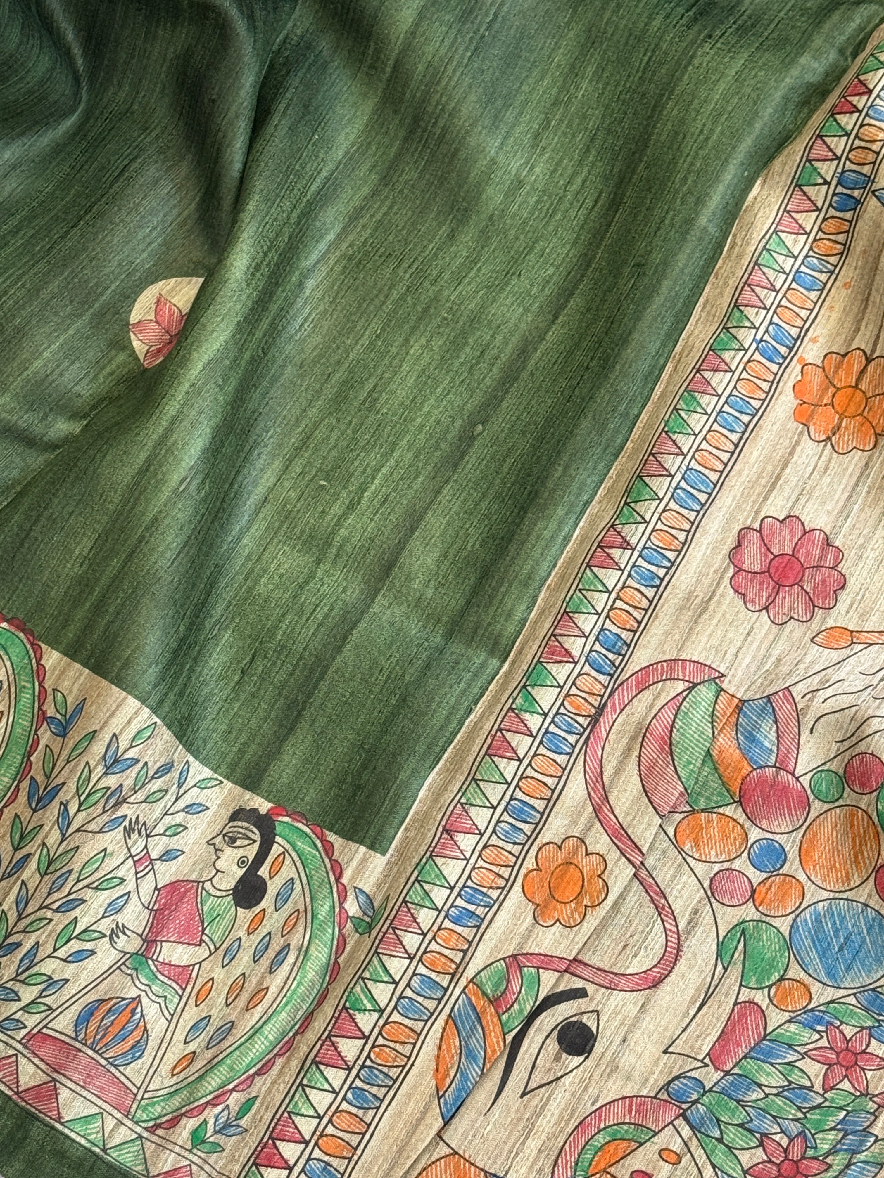Gitcha Tussar Silk Madhubani Painted Saree