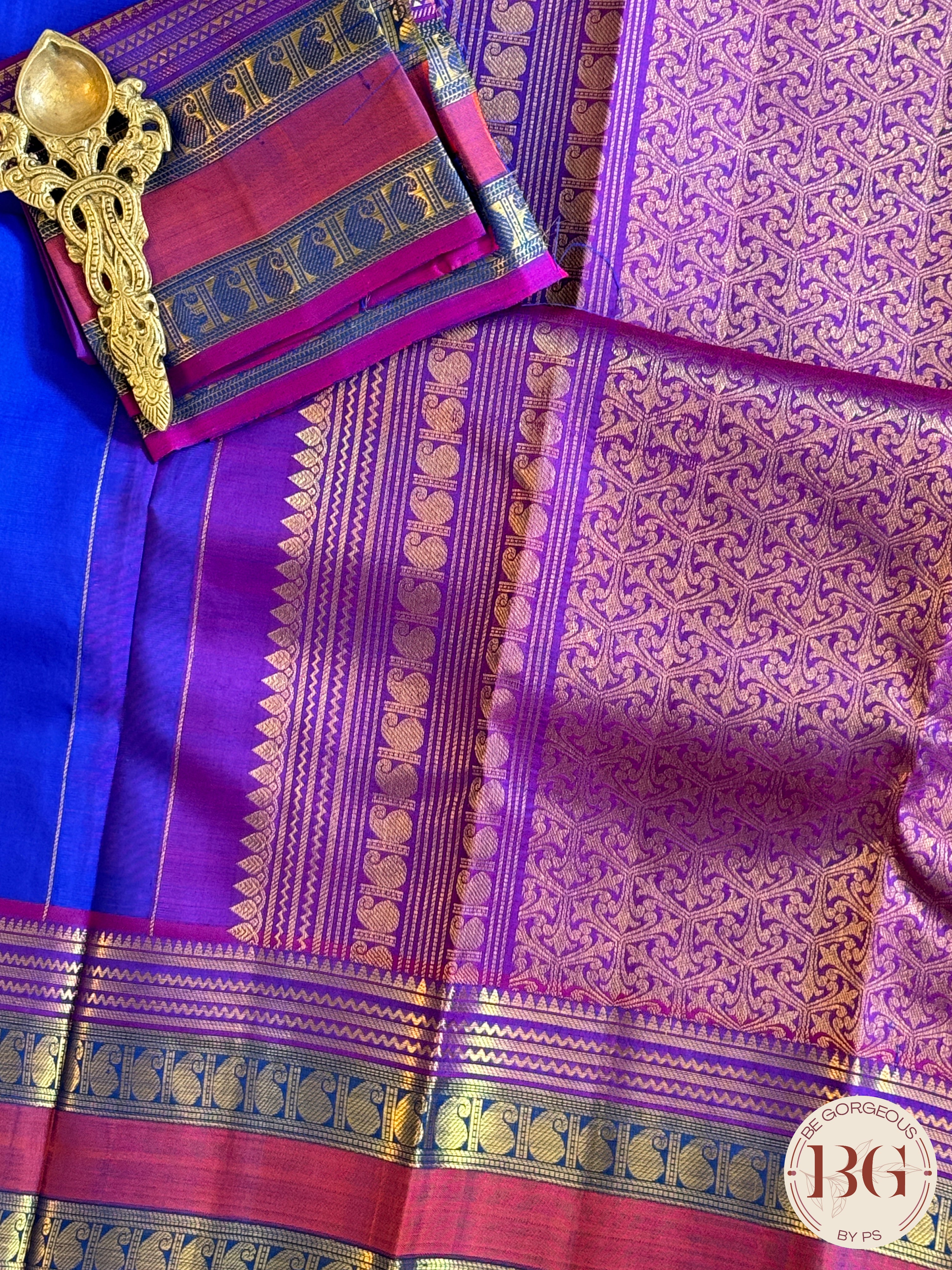 Kanjeevaram pure silk handloom saree - blue pink