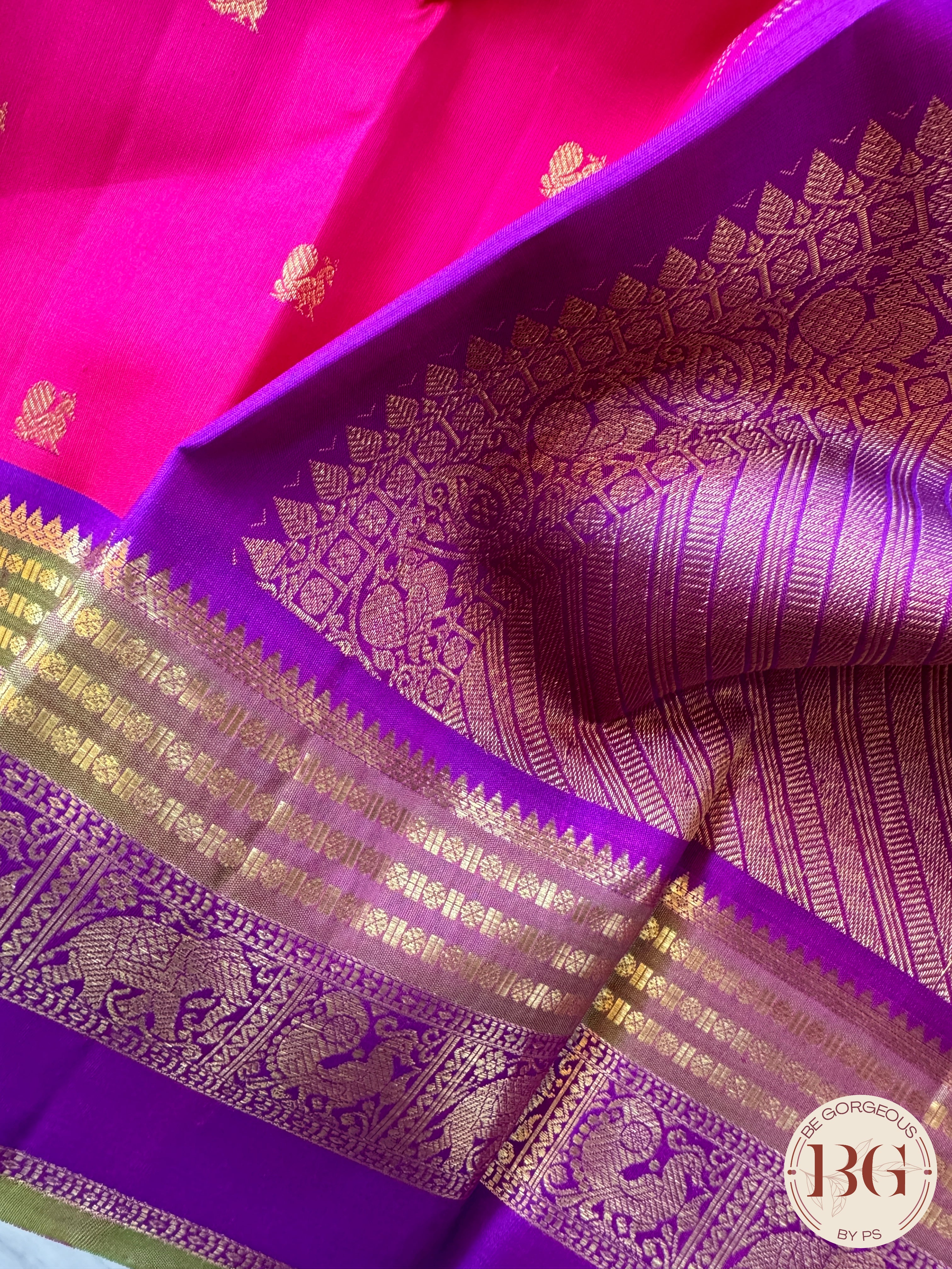 Kanjeevaram pure silk handloom saree - Pink purple