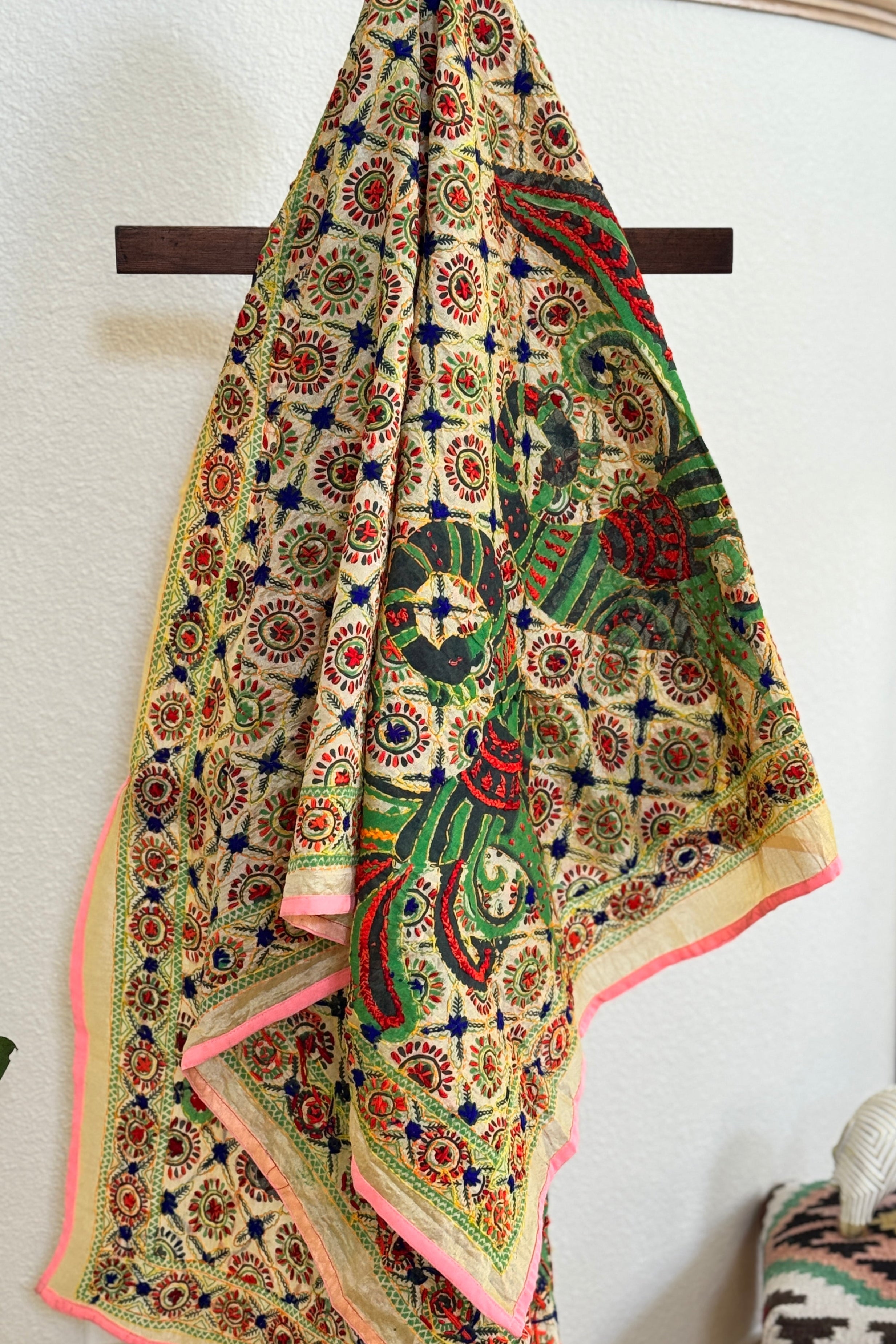Chanderi Kantha dupatta - light pink