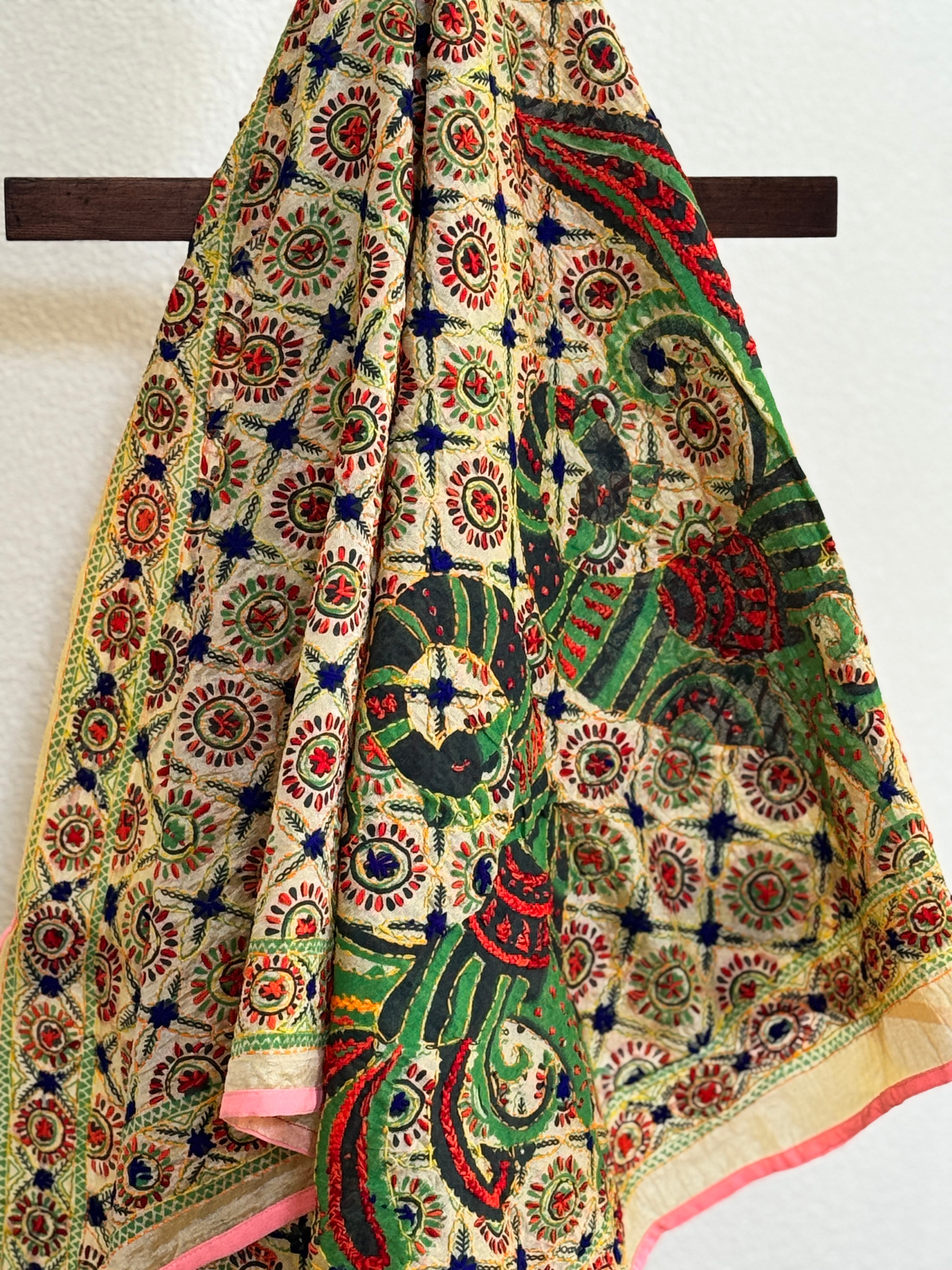 Chanderi Kantha dupatta - light pink