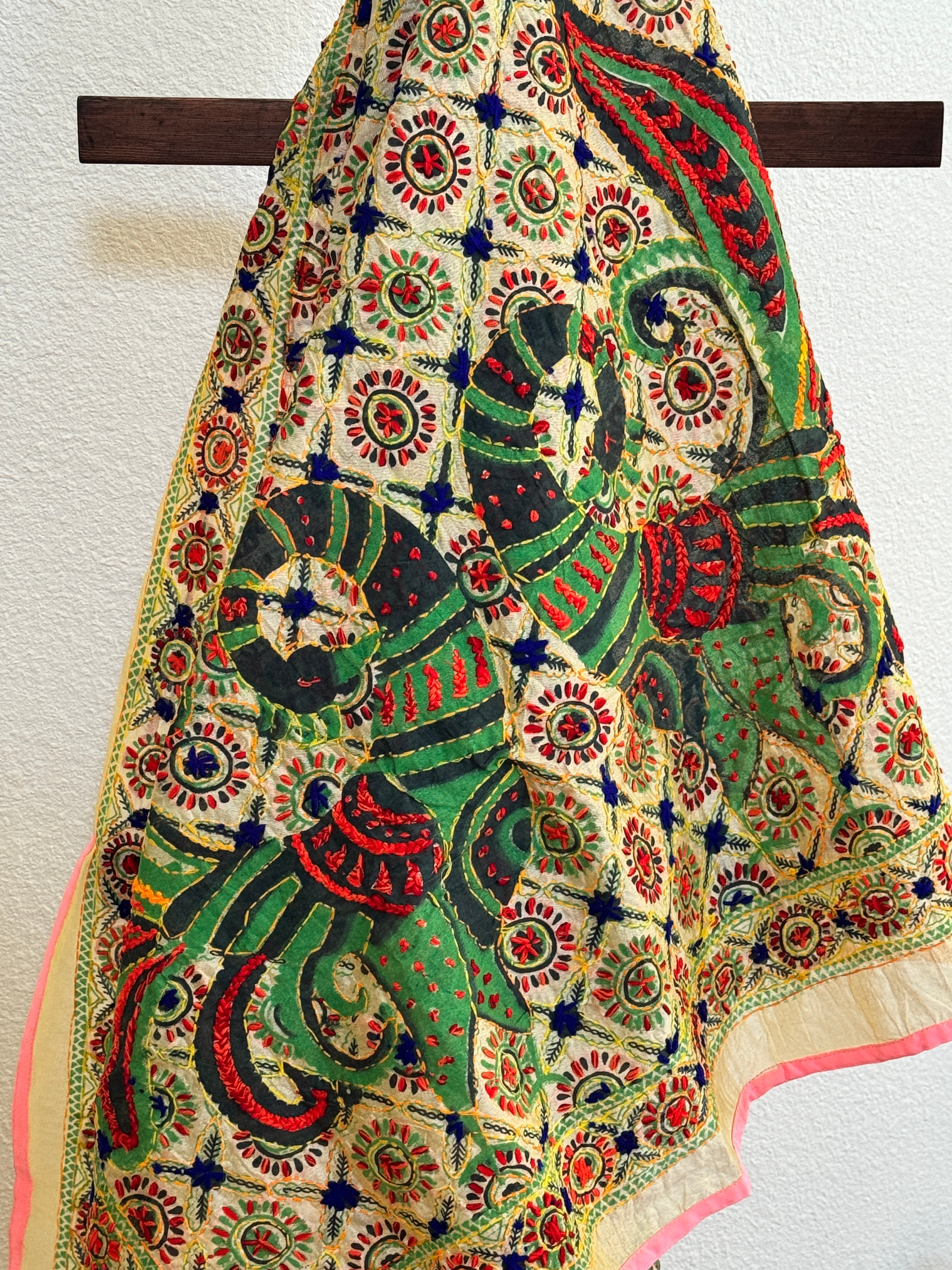 Chanderi Kantha dupatta - light pink