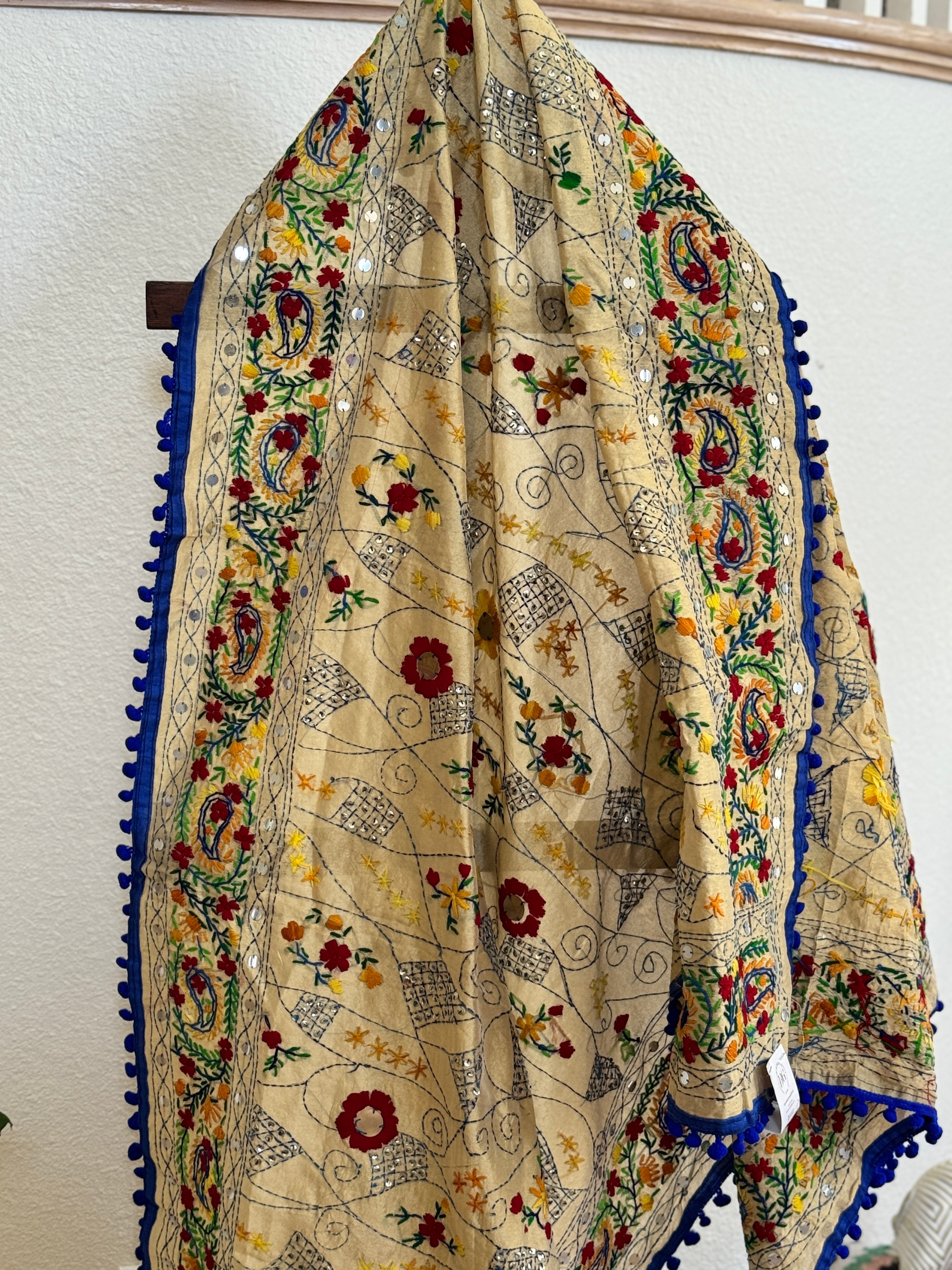 Chanderi Kantha dupatta - blue