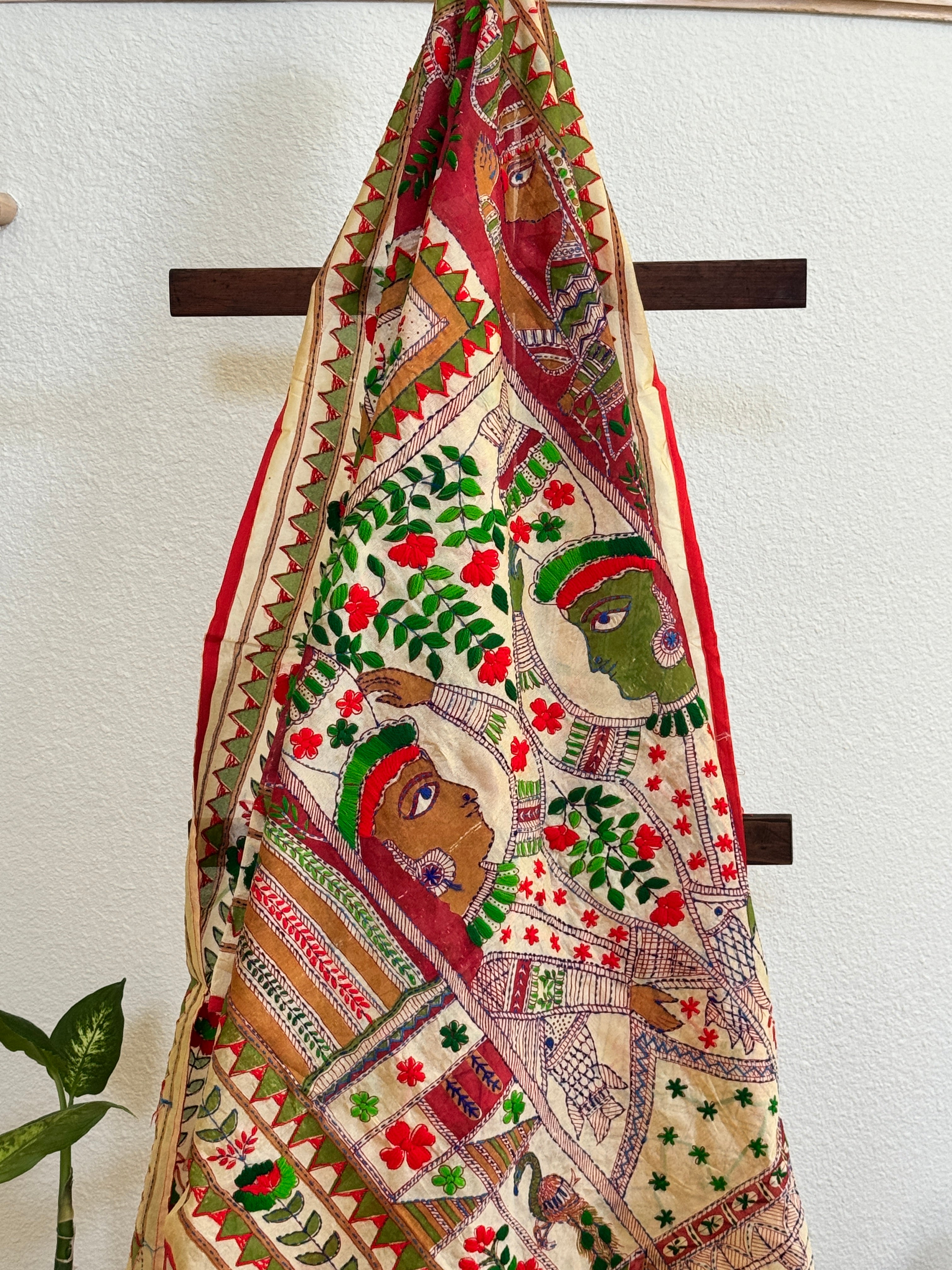 Chanderi Kantha dupatta - orange