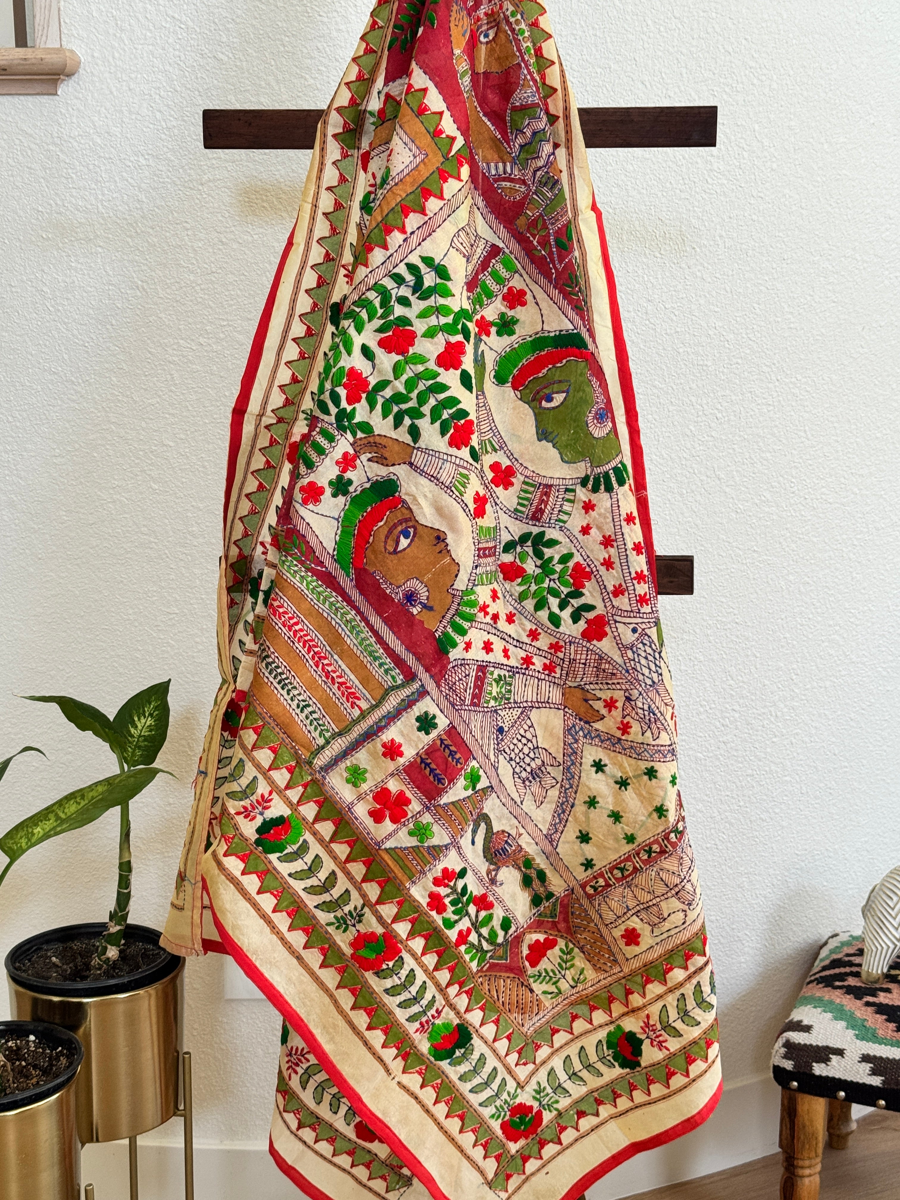 Chanderi Kantha dupatta - orange