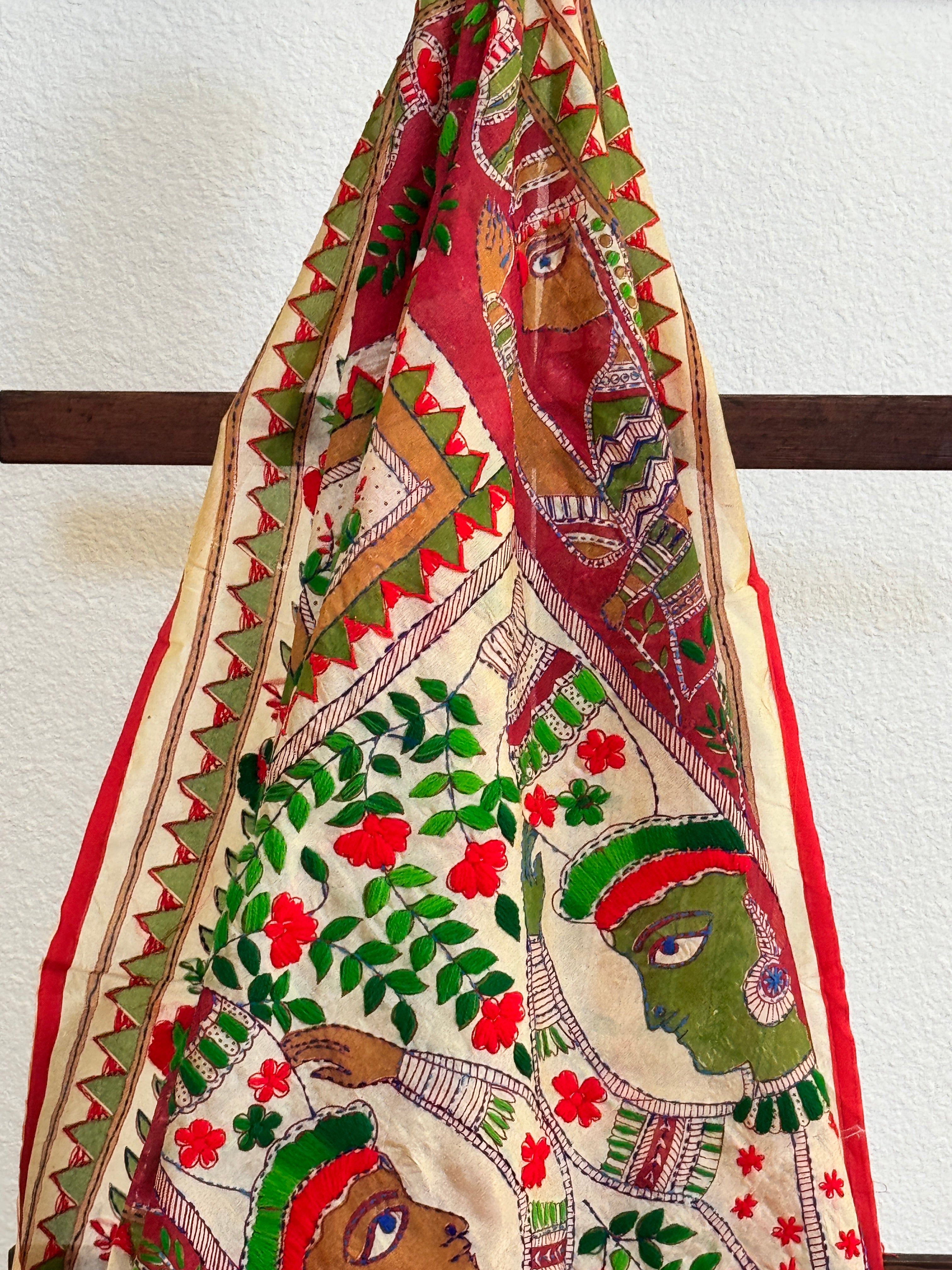 Chanderi Kantha dupatta - orange