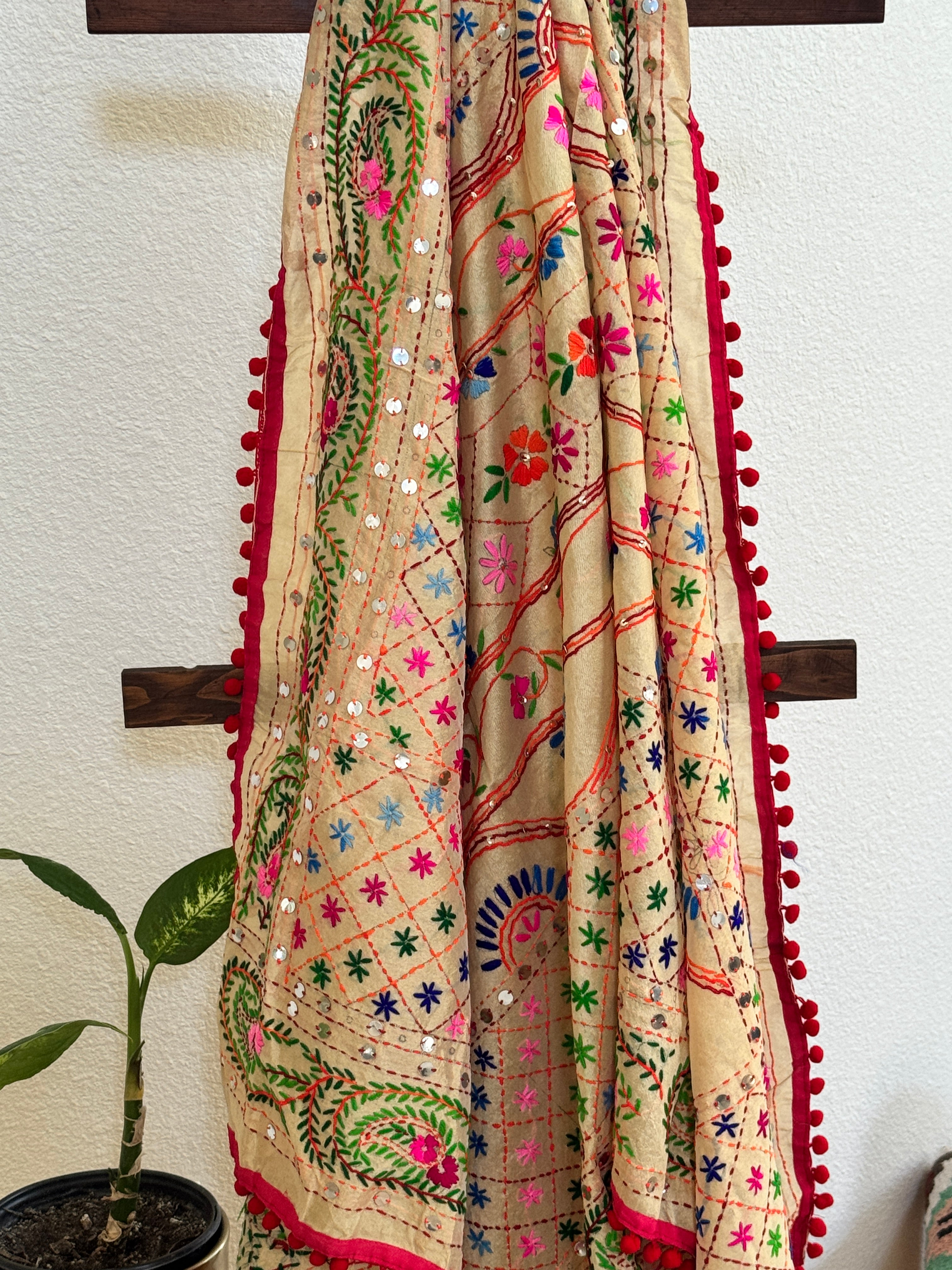 Chanderi Kantha dupatta - pink