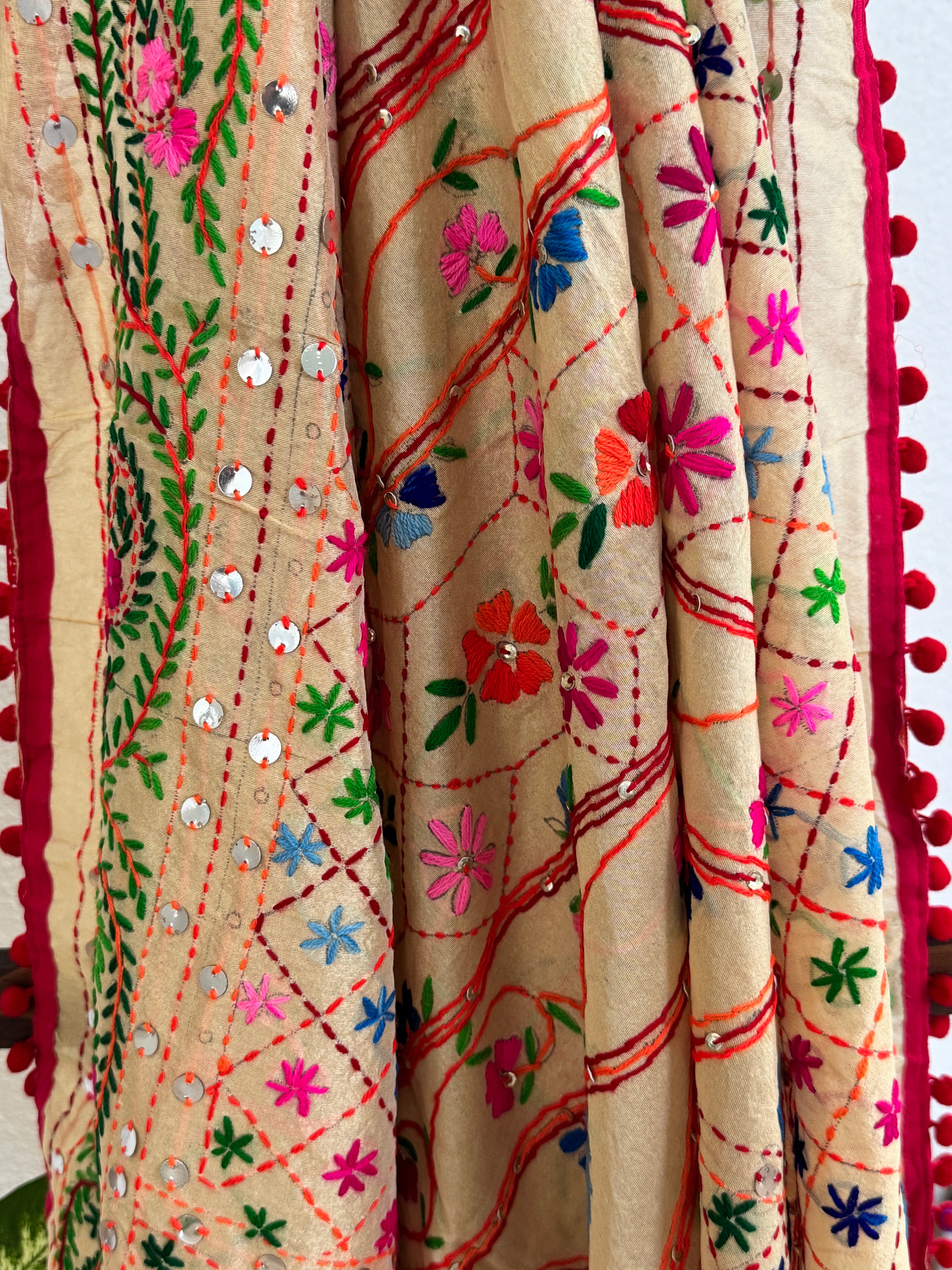 Chanderi Kantha dupatta - pink