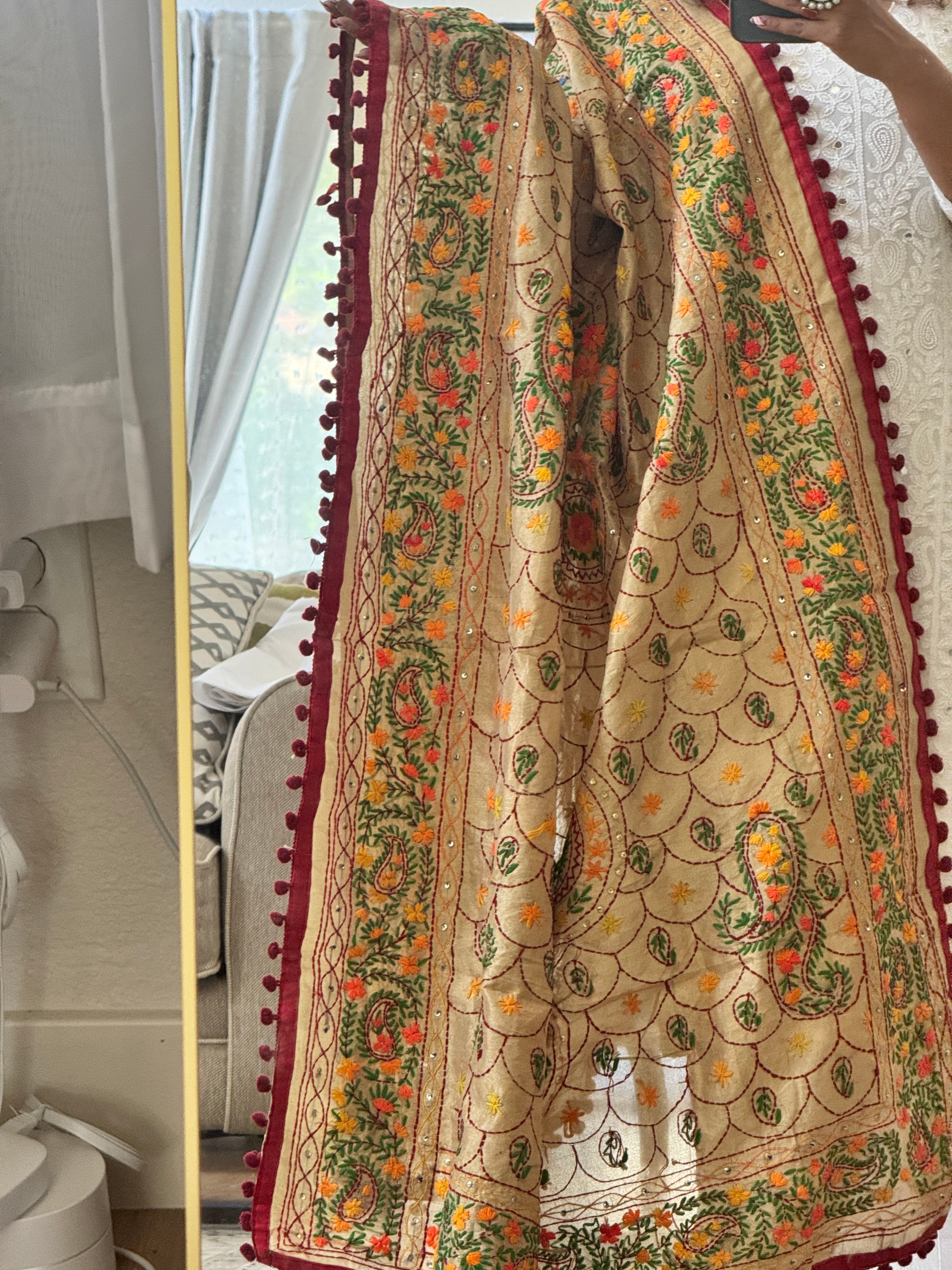 Chanderi Kantha dupatta - red